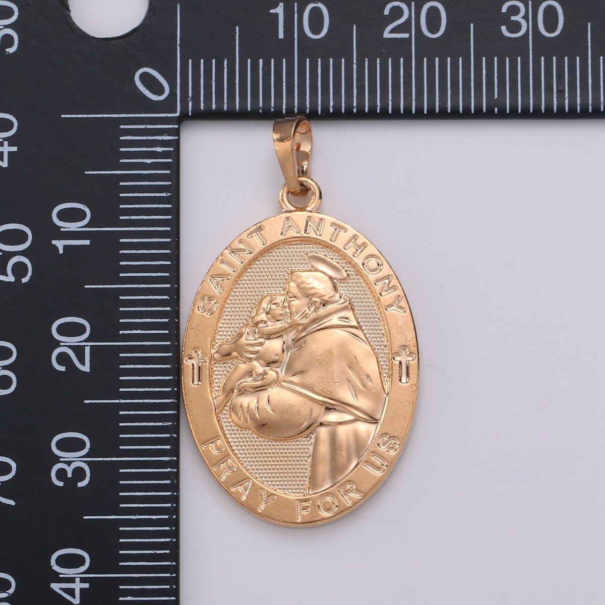 18k Gold Filled St Anthony Pendant Medal - Patron of Lost Things - Religious Jewelry Novena Prayer Rosary Supply J-115