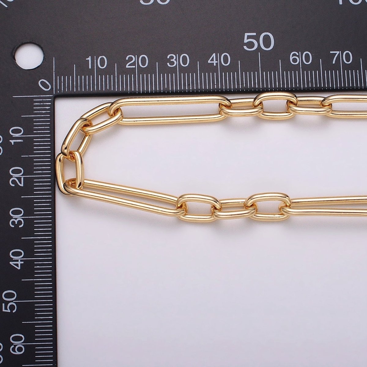 18K Gold Filled Stadium Chain by Yard Figaro Long and Short Fancy Wholesale bulk by Yard for Jewelry Making | ROLL-1259 ROLL-1260 Clearance Pricing