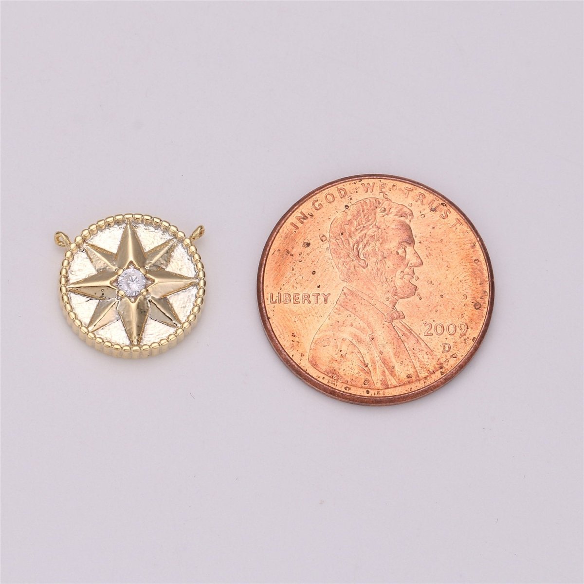 18k Gold Filled Star Coin Charm Celestial North Star Coin Pendant Tiny Small 12mm CZ Drop Charm Minimalist Jewelry Double Bail Pendant F-287