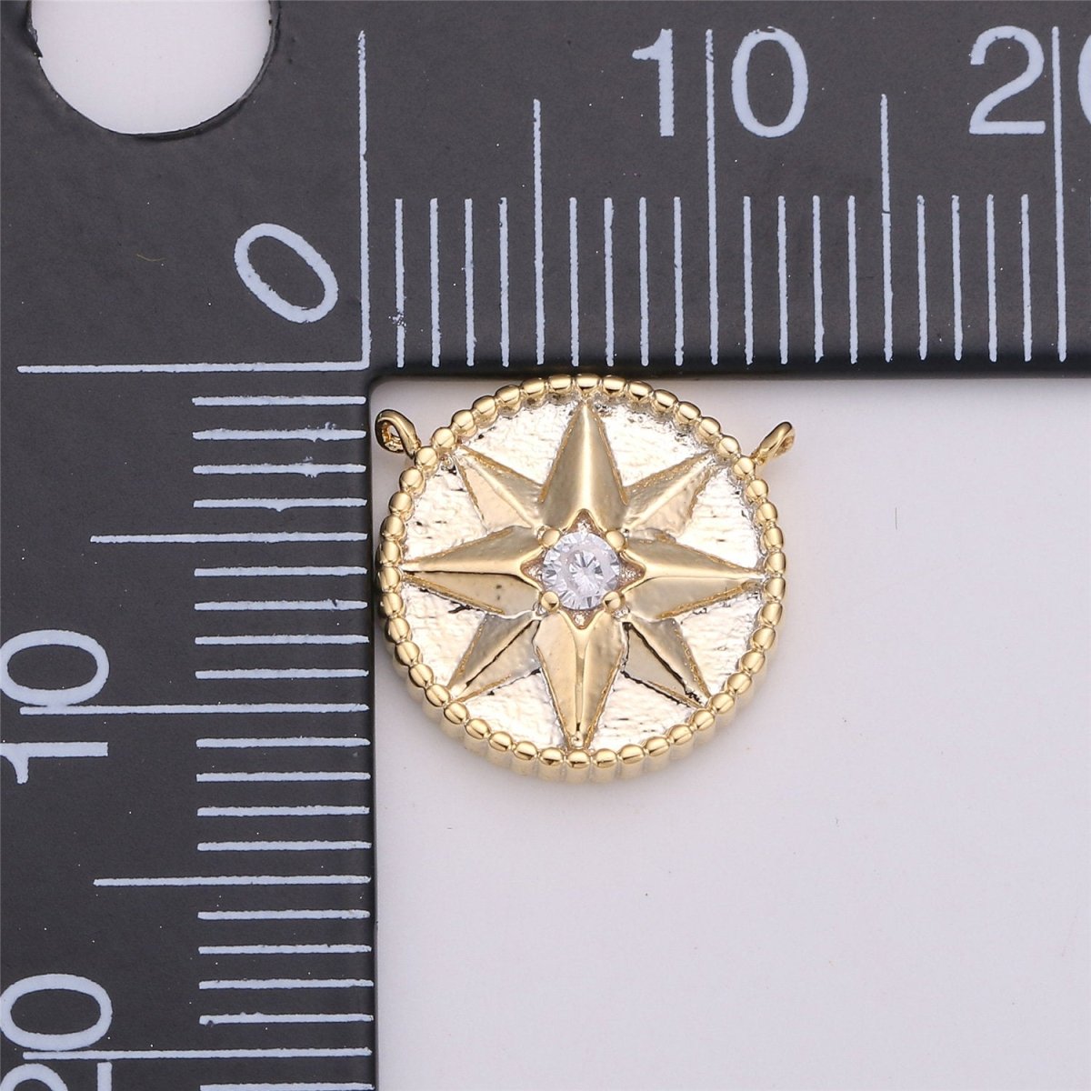18k Gold Filled Star Coin Charm Celestial North Star Coin Pendant Tiny Small 12mm CZ Drop Charm Minimalist Jewelry Double Bail Pendant F-287