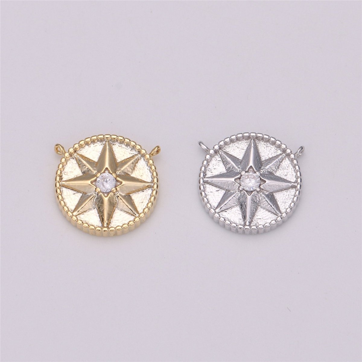 18k Gold Filled Star Coin Charm Celestial North Star Coin Pendant Tiny Small 12mm CZ Drop Charm Minimalist Jewelry Double Bail Pendant F-287