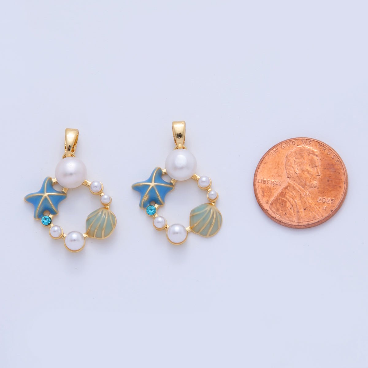 18K Gold Filled Star Fish Clam Shell Sea Foam Open Pendant | AH754 - DLUXCA