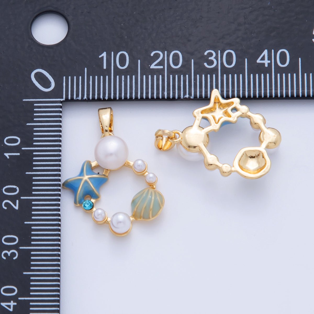 18K Gold Filled Star Fish Clam Shell Sea Foam Open Pendant | AH754 - DLUXCA