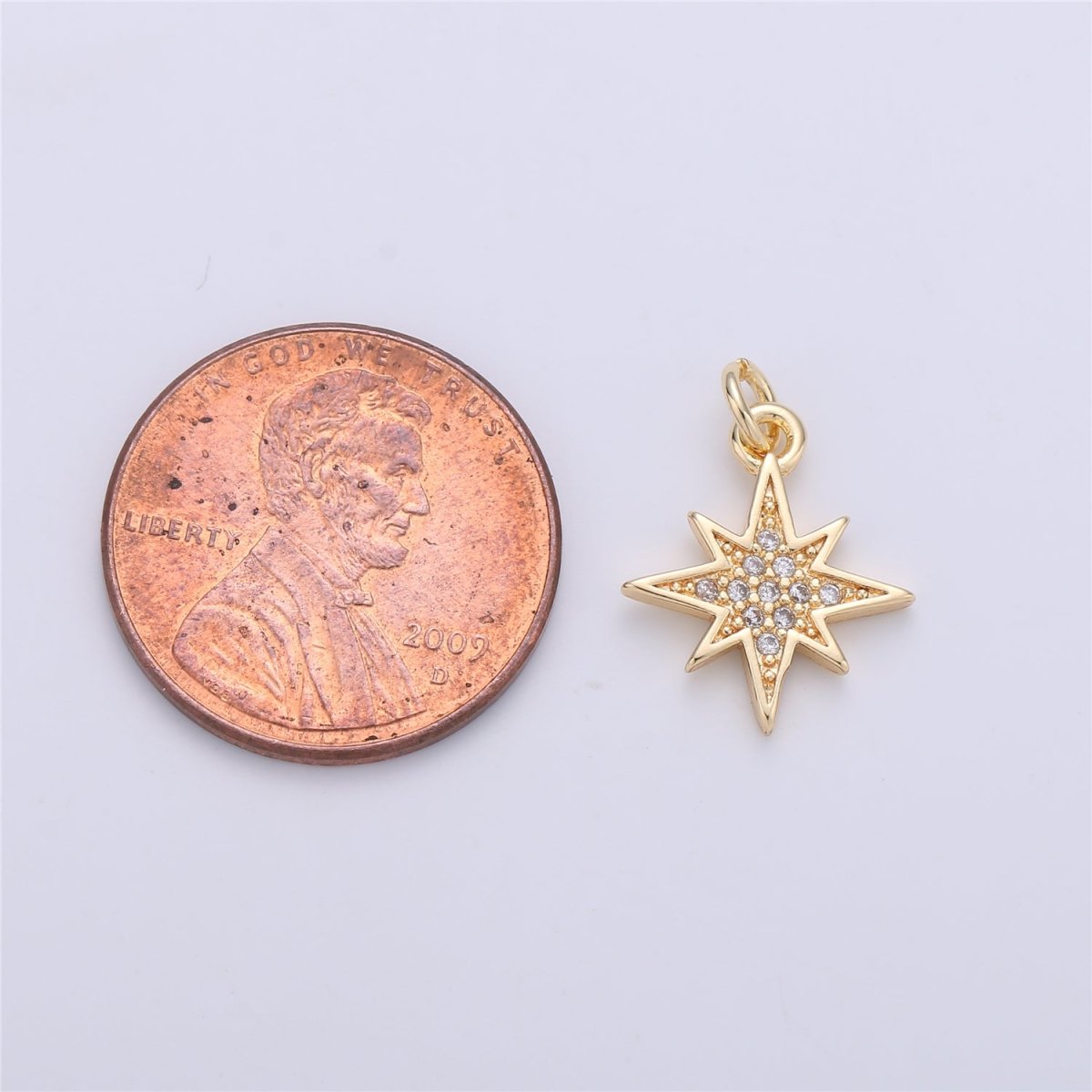 18K Gold Filled Starburst CZ Pendant, Micro Pave Cubic Zirconia Star Charm, North Star Charm, Gold Star Charm for Earring Necklace Charm, C-616