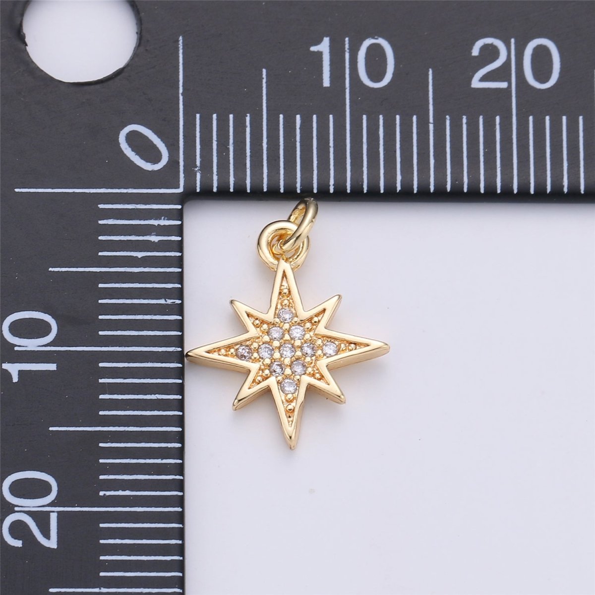 18K Gold Filled Starburst CZ Pendant, Micro Pave Cubic Zirconia Star Charm, North Star Charm, Gold Star Charm for Earring Necklace Charm, C-616