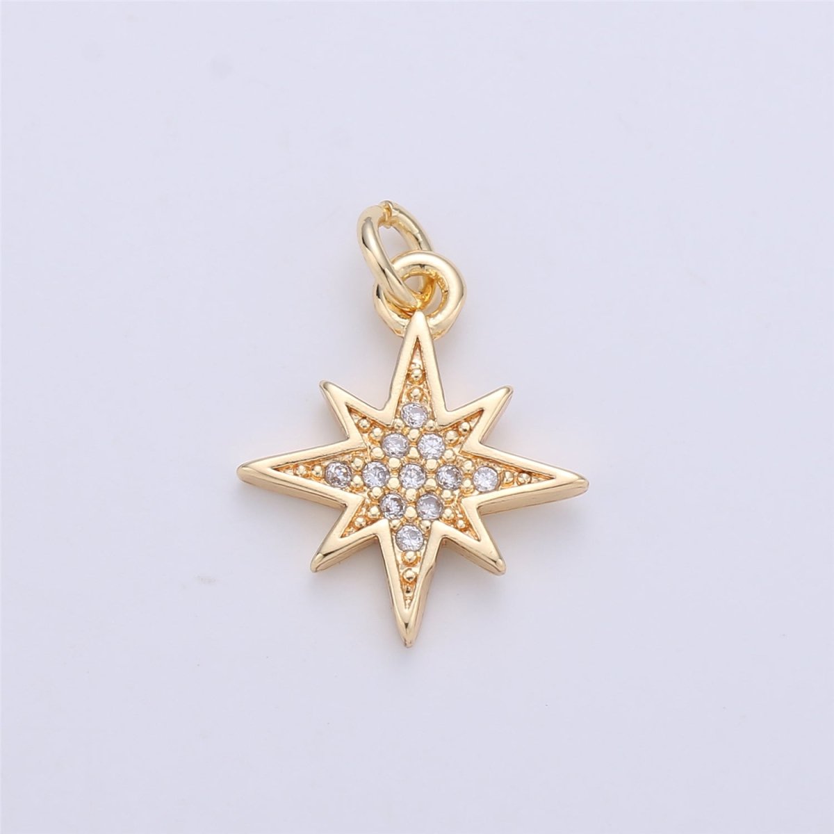 18K Gold Filled Starburst CZ Pendant, Micro Pave Cubic Zirconia Star Charm, North Star Charm, Gold Star Charm for Earring Necklace Charm, C-616