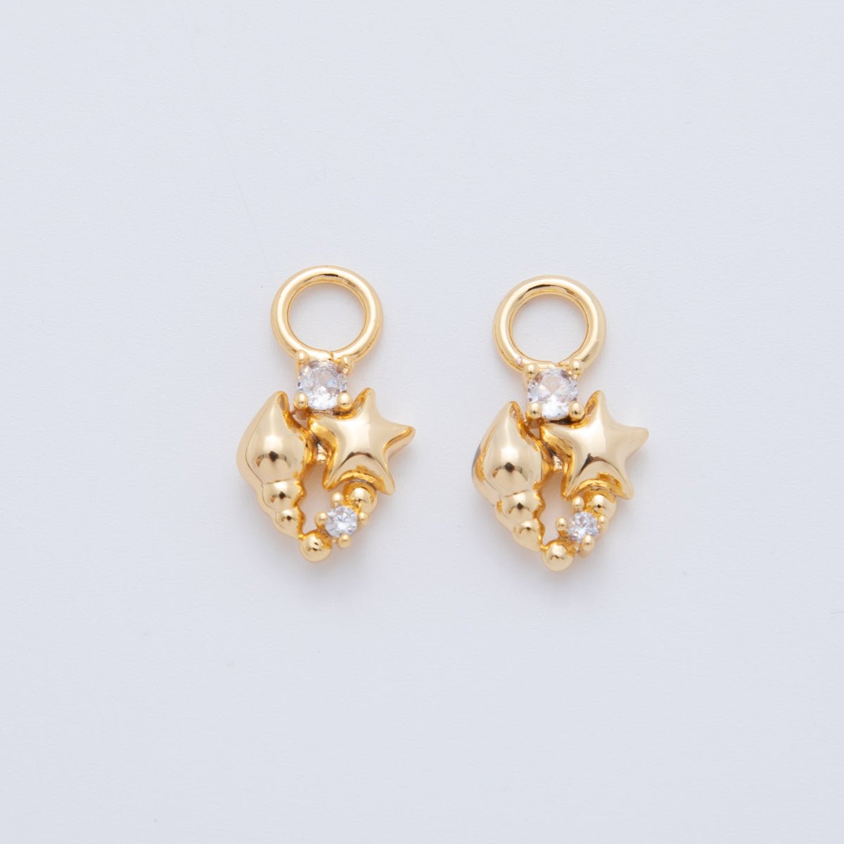 18K Gold Filled Starfish Clam Shell CZ Add - On Drop Earring Charm | AF754 - DLUXCA