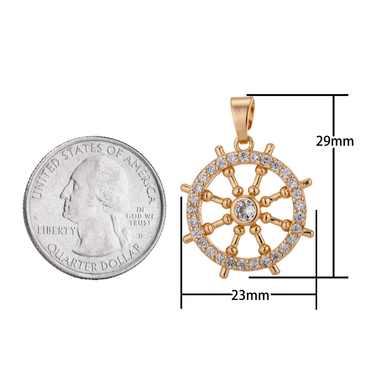 18K Gold Filled Steering Wheel, Sailor Charm Pendant w/ Bails Boat Yacht Travel Boat Ocean Cubic Zirconia Necklace for Jewelry Making H-804 - DLUXCA