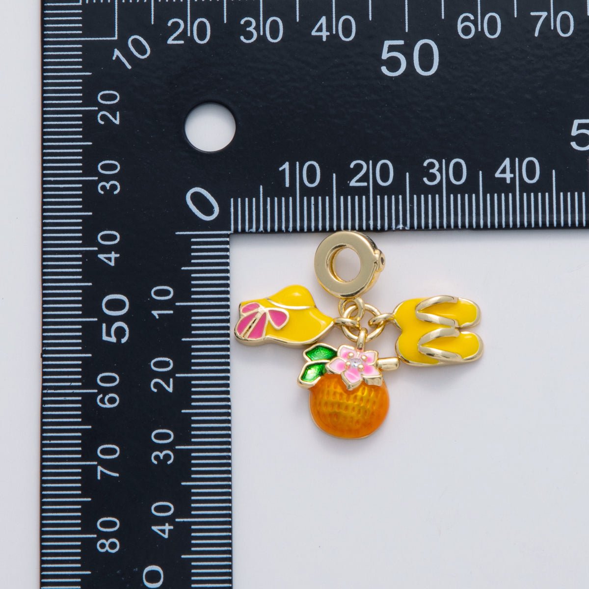 18K Gold Filled Summer Holiday Citrus Hat Flip Flops Rhondelle Drop Pendant | C202 - DLUXCA