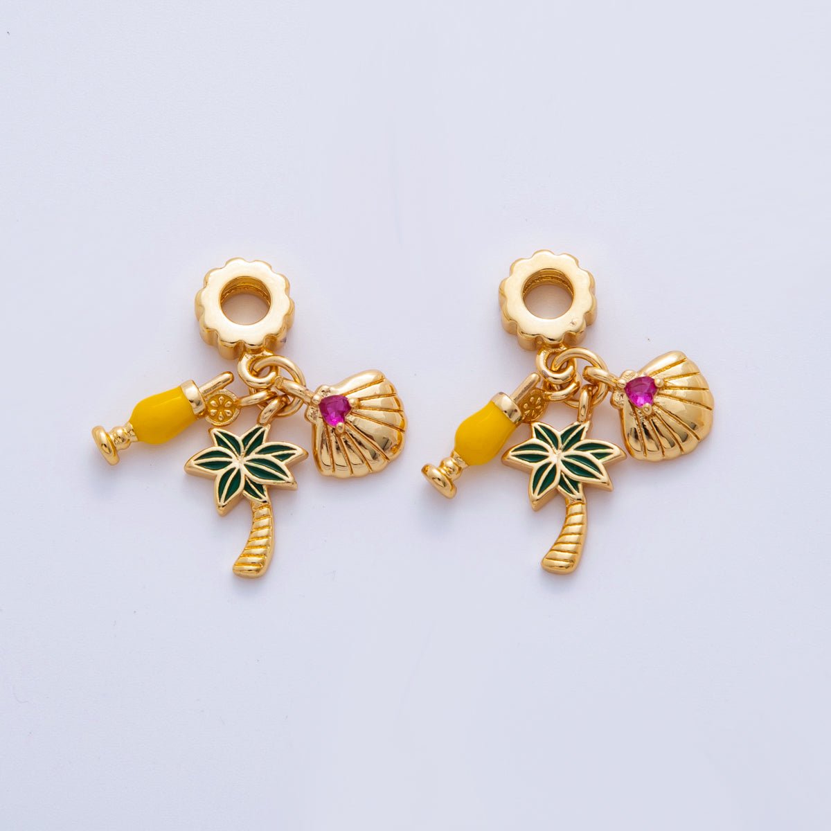 18K Gold Filled Summer Mimosa Shell Palm Tree Ribbed Rhondelle Drop Pendant | M814 - DLUXCA