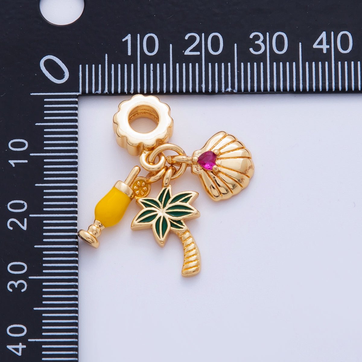 18K Gold Filled Summer Mimosa Shell Palm Tree Ribbed Rhondelle Drop Pendant | M814 - DLUXCA