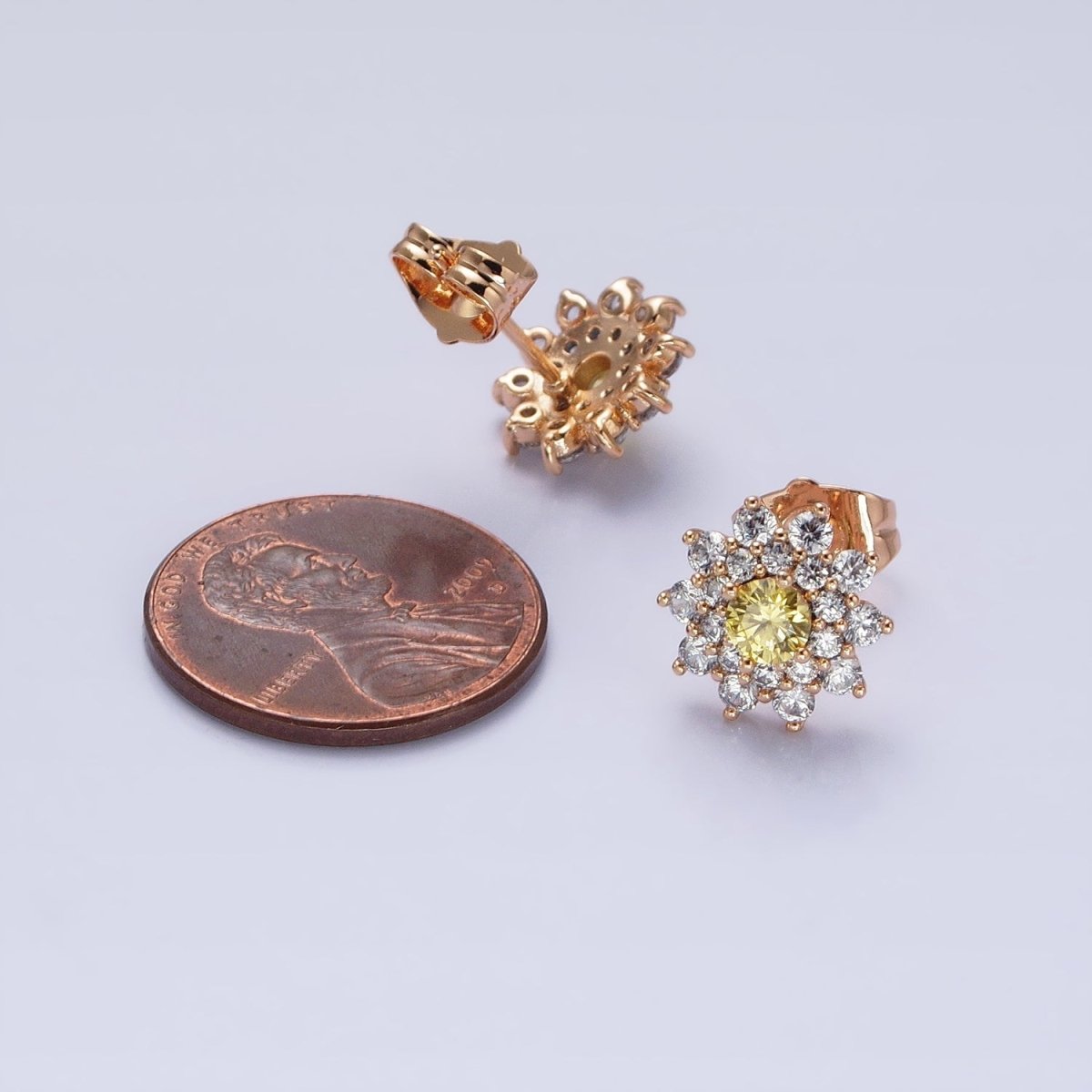 18k Gold Filled Sun flower Stud Earring with Yellow CZ Stone AB798 - DLUXCA