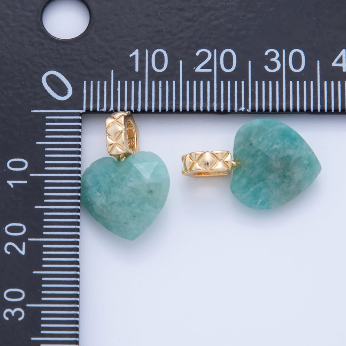 18K Gold Filled Teal Amazonite Gemstone Heart Quilted Bail Pendant | AF351 - DLUXCA