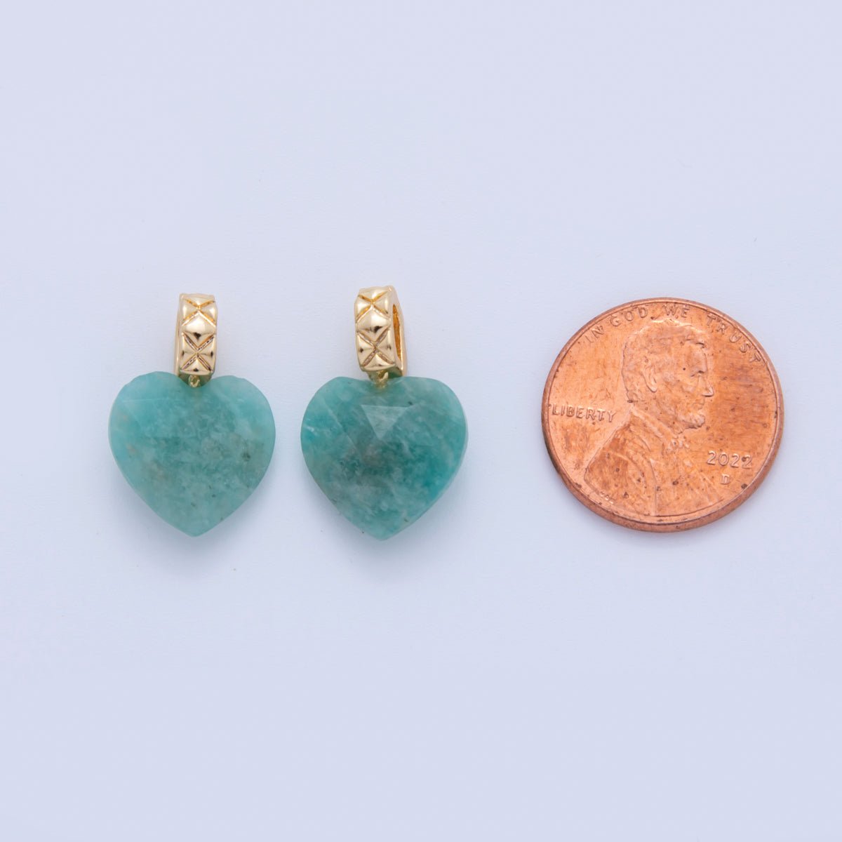 18K Gold Filled Teal Amazonite Gemstone Heart Quilted Bail Pendant | AF351 - DLUXCA
