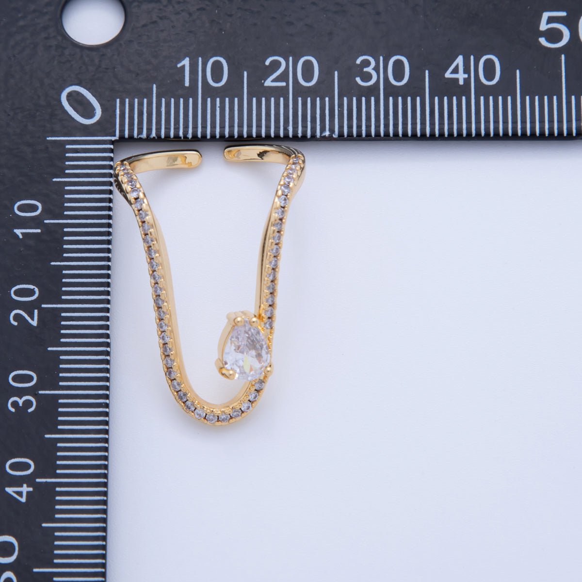 18K Gold Filled Teardrop CZ Micro Paved Curve Drip Chevron Ring | O2010 - DLUXCA