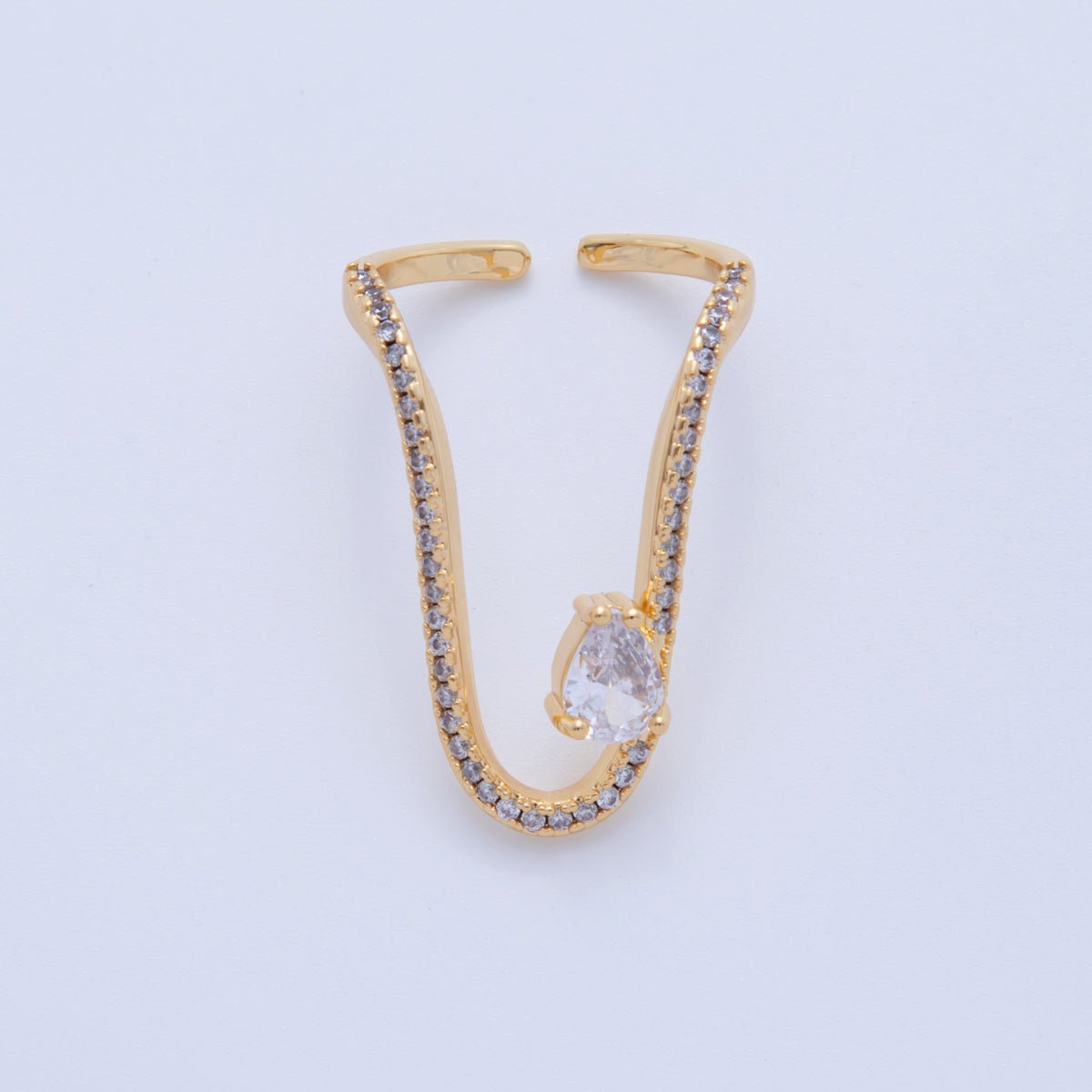 18K Gold Filled Teardrop CZ Micro Paved Curve Drip Chevron Ring | O2010 - DLUXCA