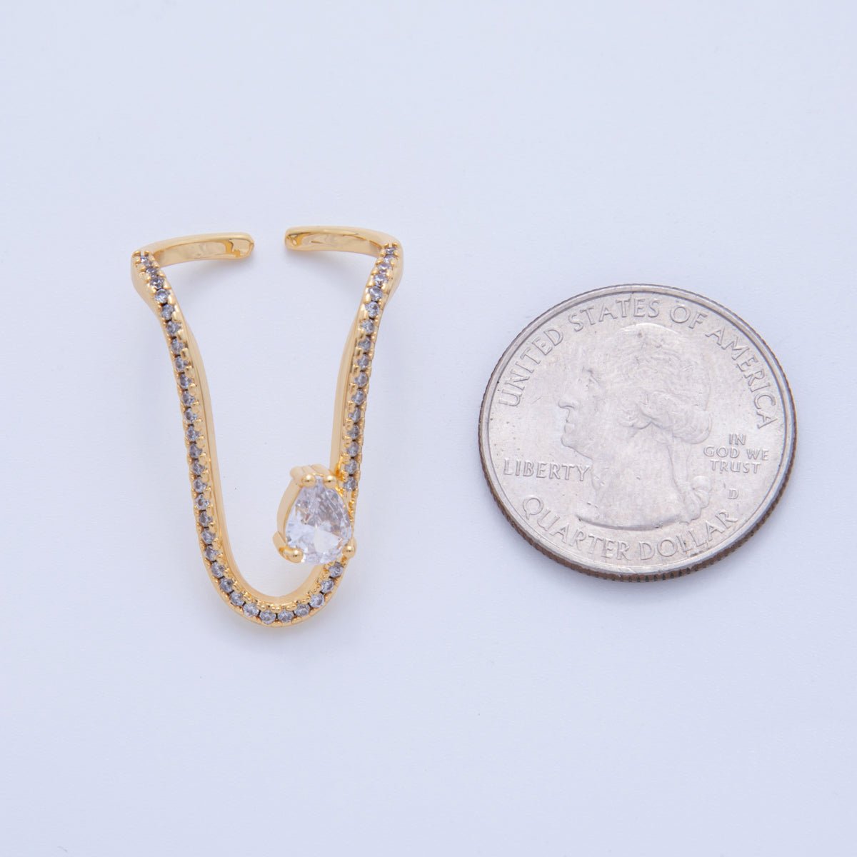 18K Gold Filled Teardrop CZ Micro Paved Curve Drip Chevron Ring | O2010 - DLUXCA