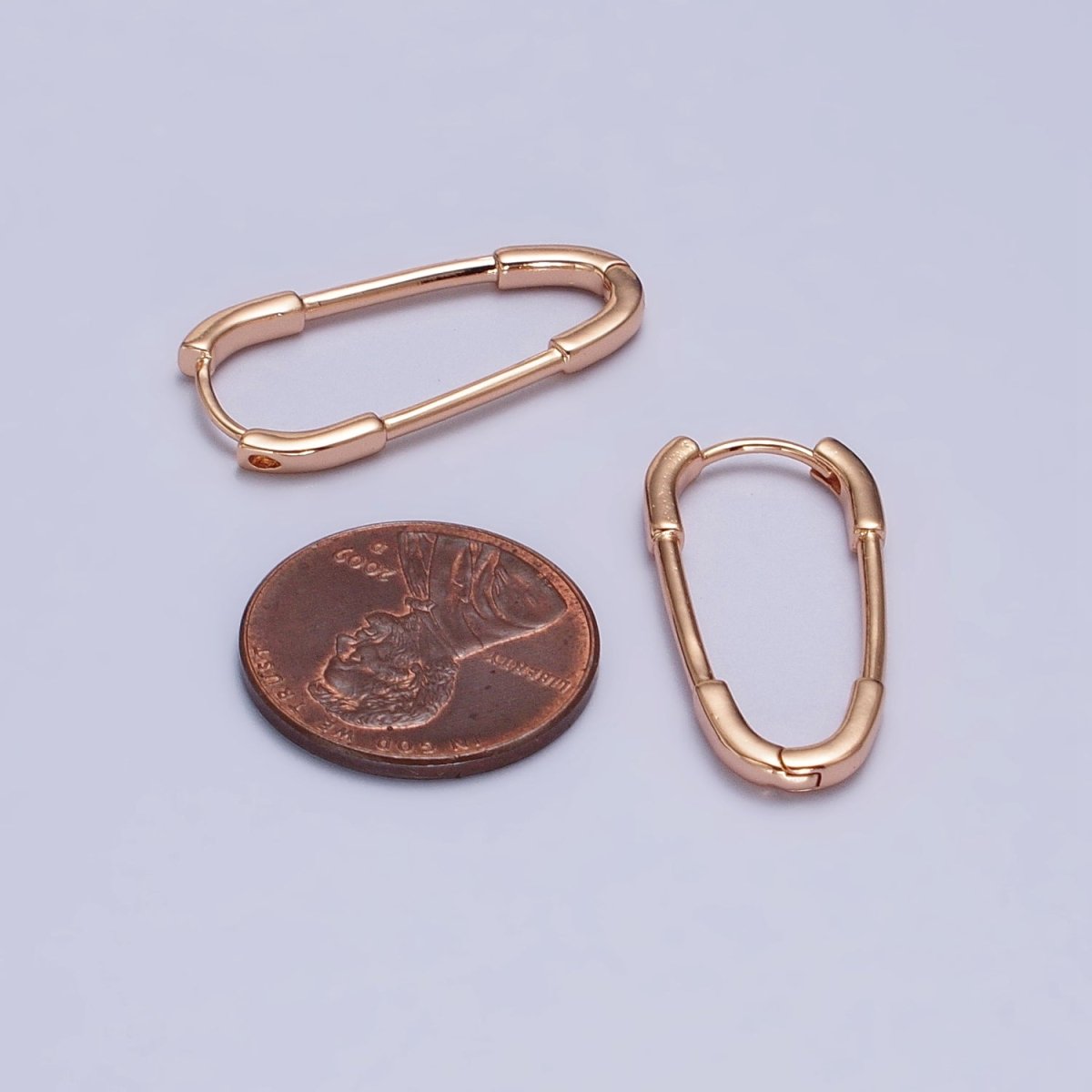18k Gold Filled Thin Oblong Hoop Earring Oval Lever Back Earring Minimalist Jewelry AB1069 - DLUXCA