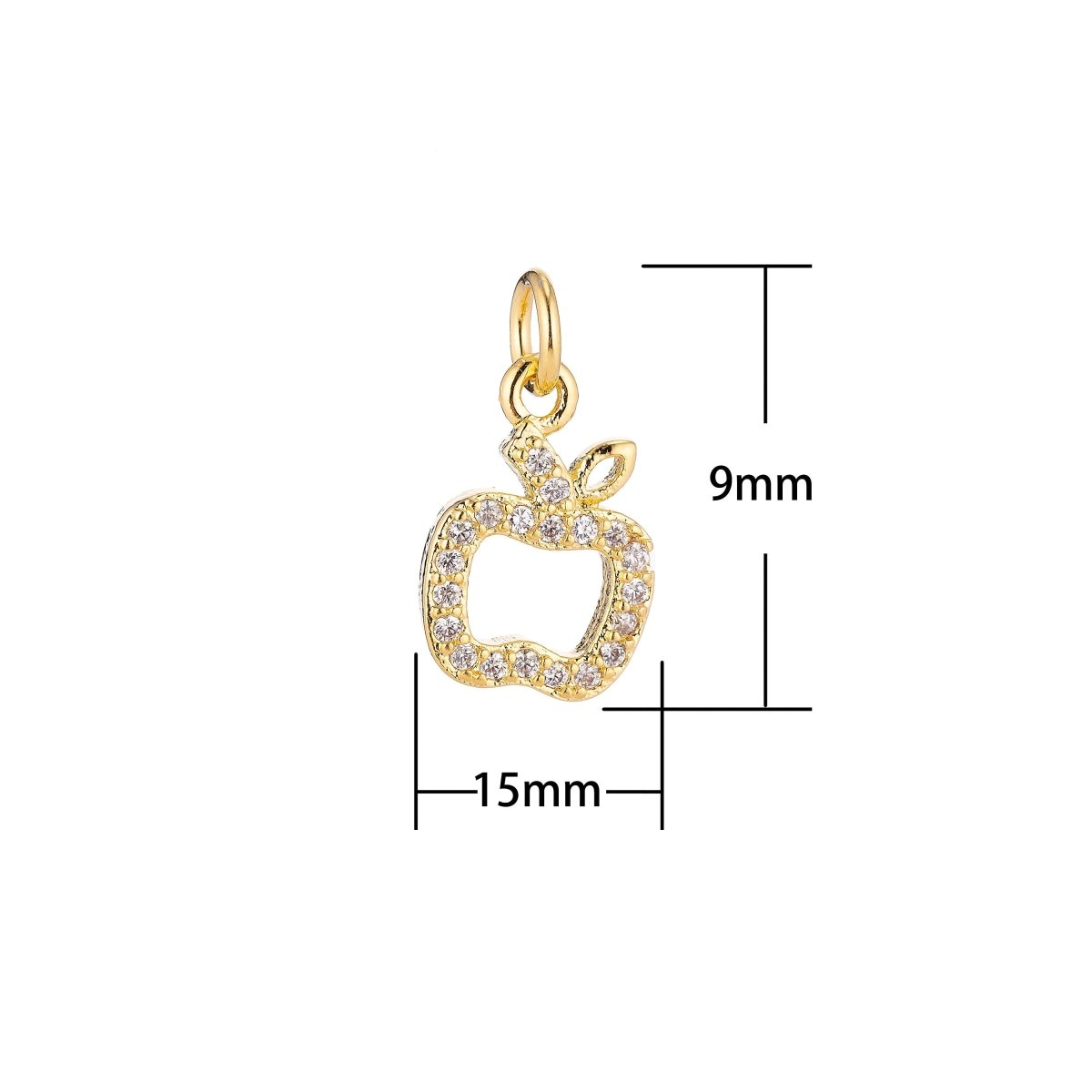 18K Gold Filled Tiny Apple Fruits for Teacher Appreciation Day Cubic Zirconia Necklace Pendant Bracelet Earring Charm for Jewelry Making C-072
