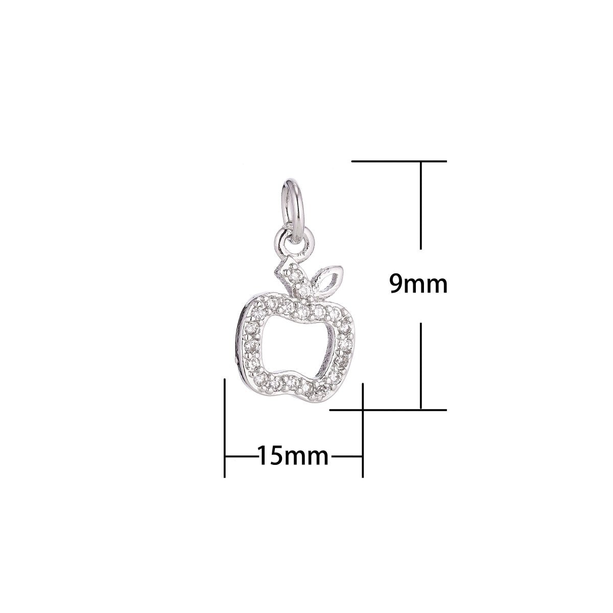 18K Gold Filled Tiny Apple Fruits for Teacher Appreciation Day Cubic Zirconia Necklace Pendant Bracelet Earring Charm for Jewelry Making C-072