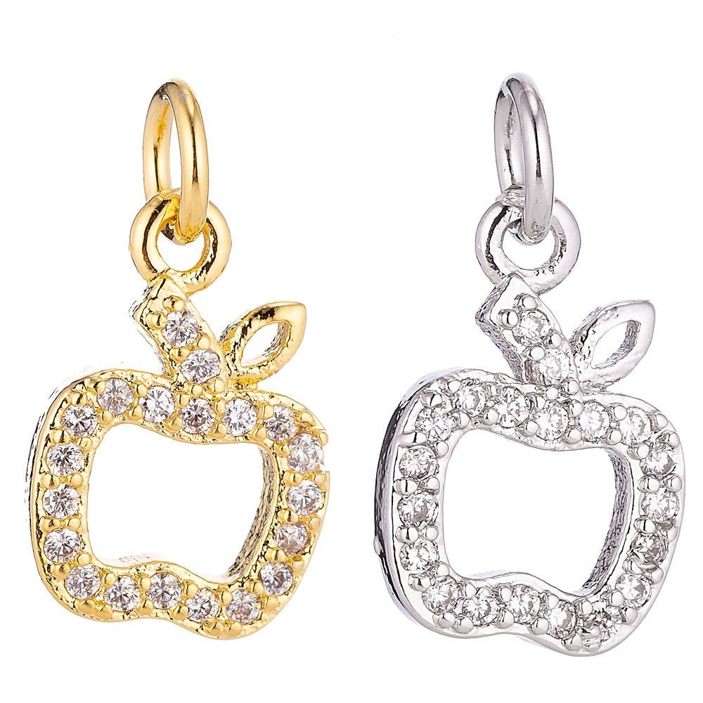 18K Gold Filled Tiny Apple Fruits for Teacher Appreciation Day Cubic Zirconia Necklace Pendant Bracelet Earring Charm for Jewelry Making C-072
