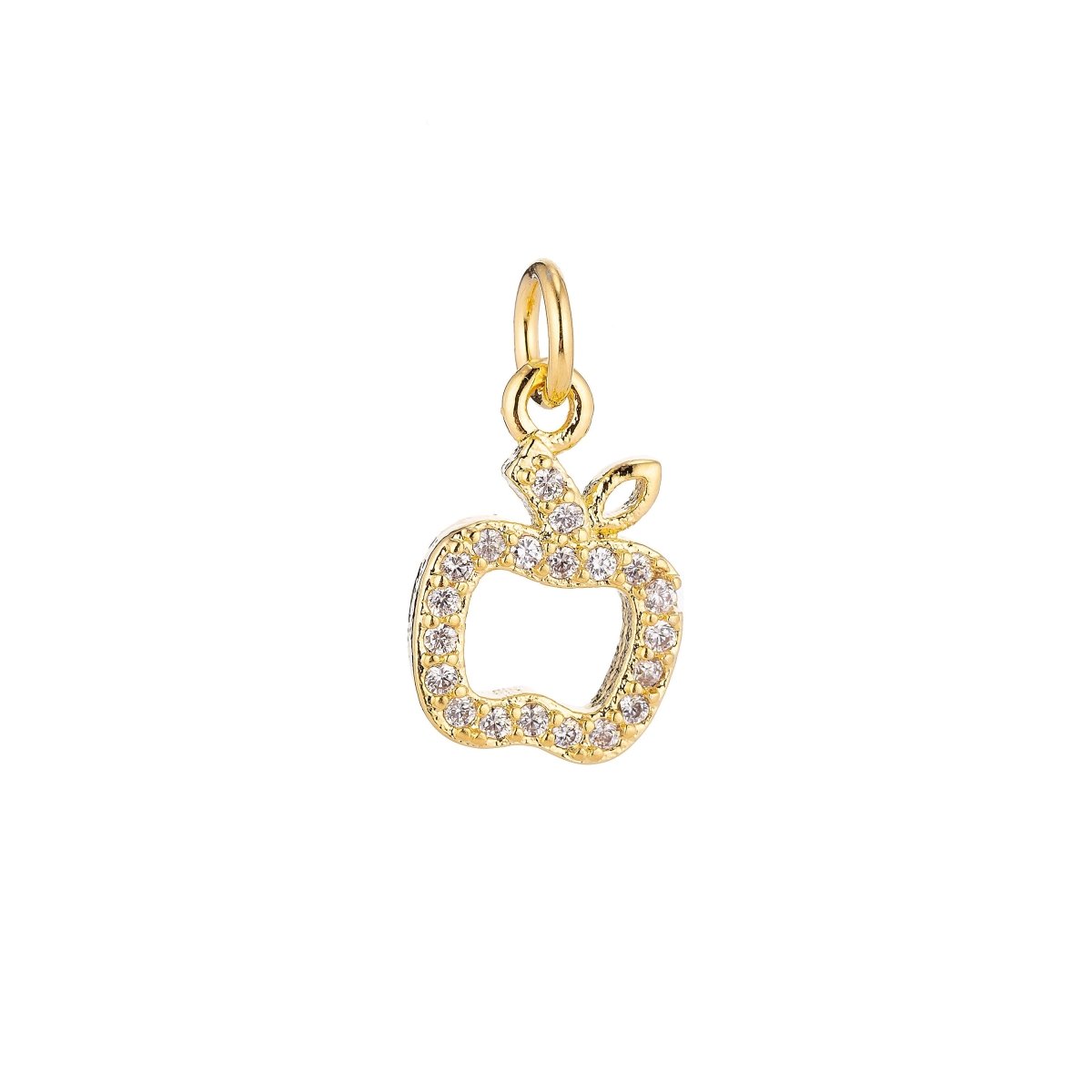 18K Gold Filled Tiny Apple Fruits for Teacher Appreciation Day Cubic Zirconia Necklace Pendant Bracelet Earring Charm for Jewelry Making C-072