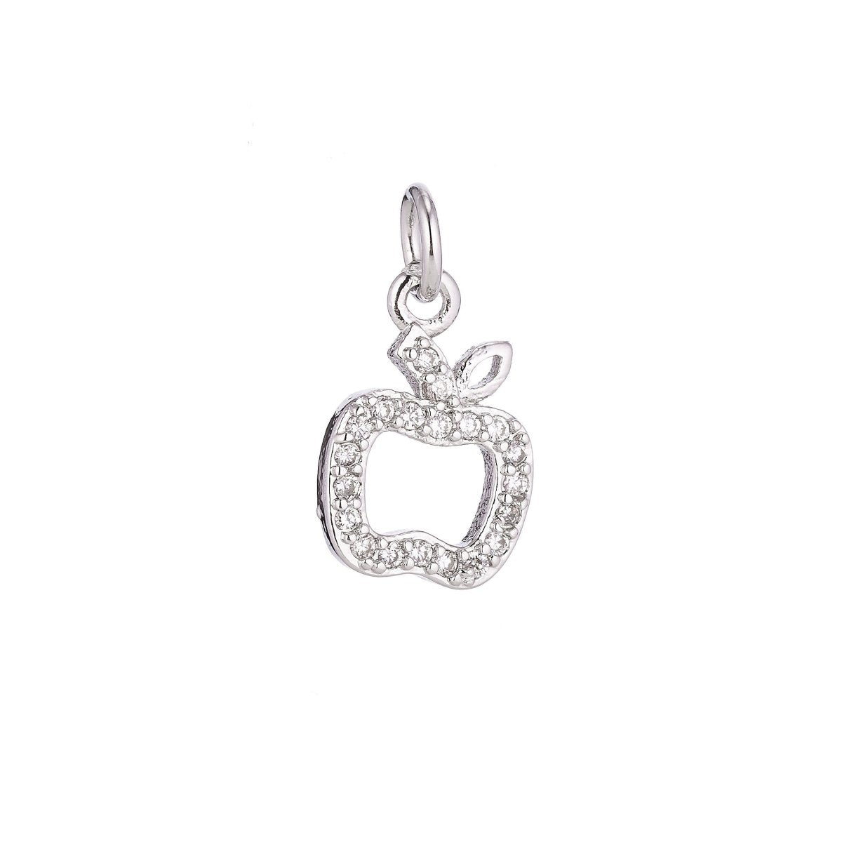 18K Gold Filled Tiny Apple Fruits for Teacher Appreciation Day Cubic Zirconia Necklace Pendant Bracelet Earring Charm for Jewelry Making C-072