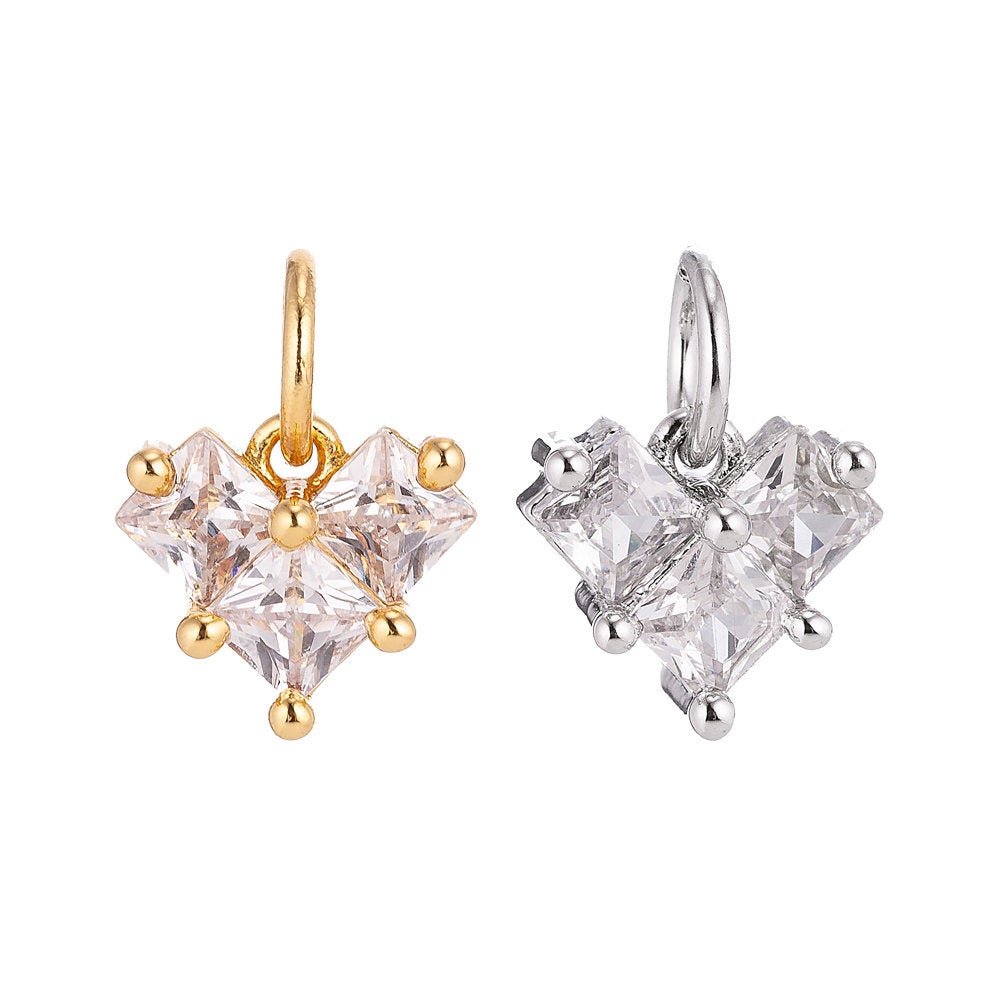 18K Gold Filled Tiny Heart of Gold, Cubic Zirconia Charm Pendant C-053