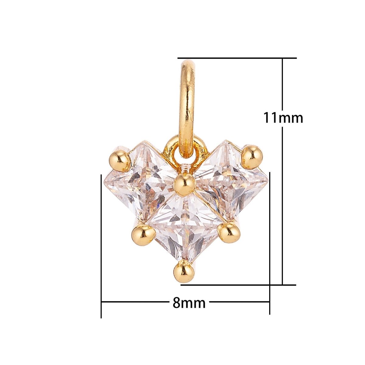 18K Gold Filled Tiny Heart of Gold, Cubic Zirconia Charm Pendant C-053