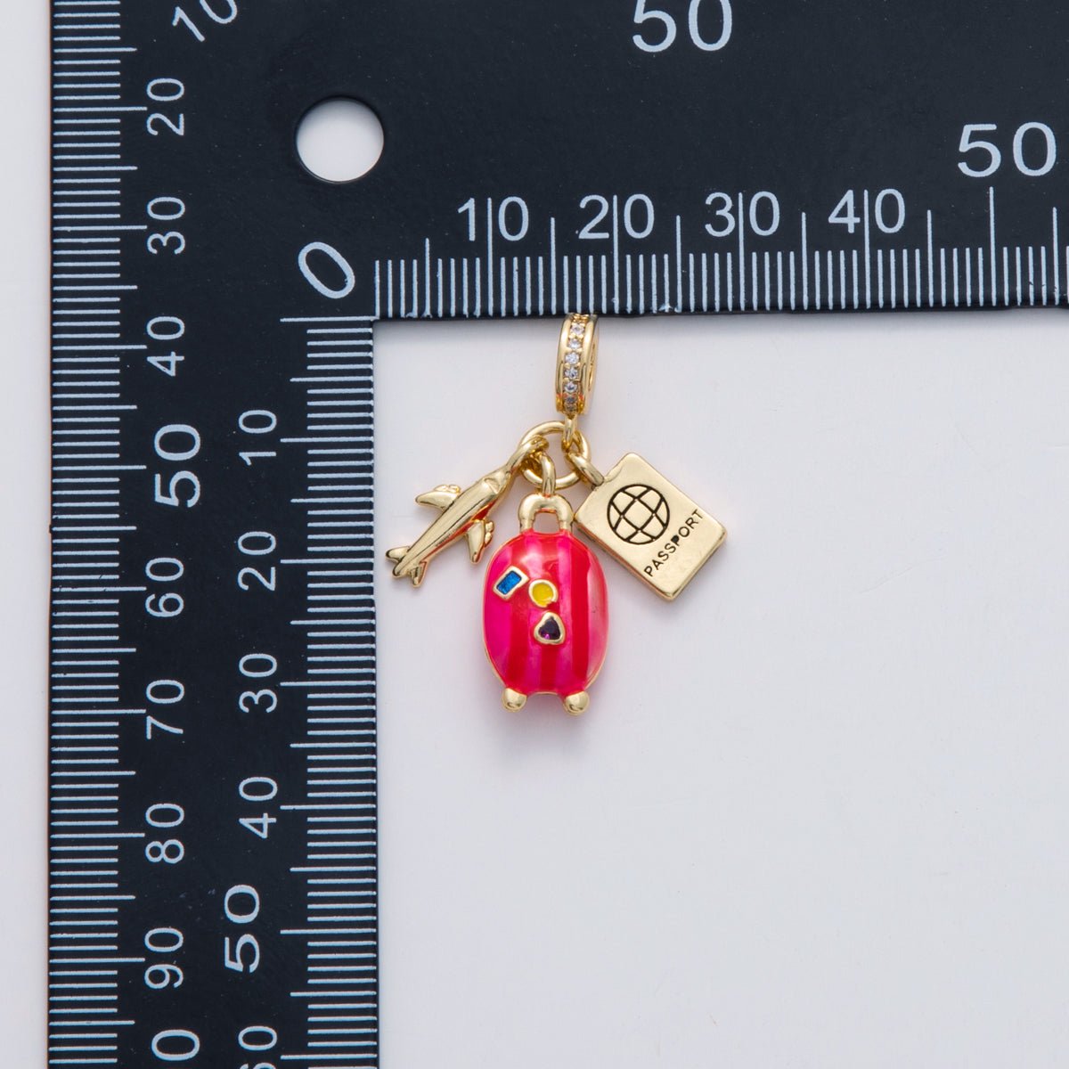 18K Gold Filled Travel Airplane Luggage Passport Micro Paved CZ Rhondelle Drop Pendant | C113 - DLUXCA