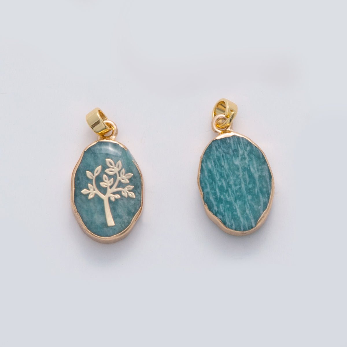 18K Gold Filled Tree Blue Amazonite Oblong Pendant | AH696 - DLUXCA