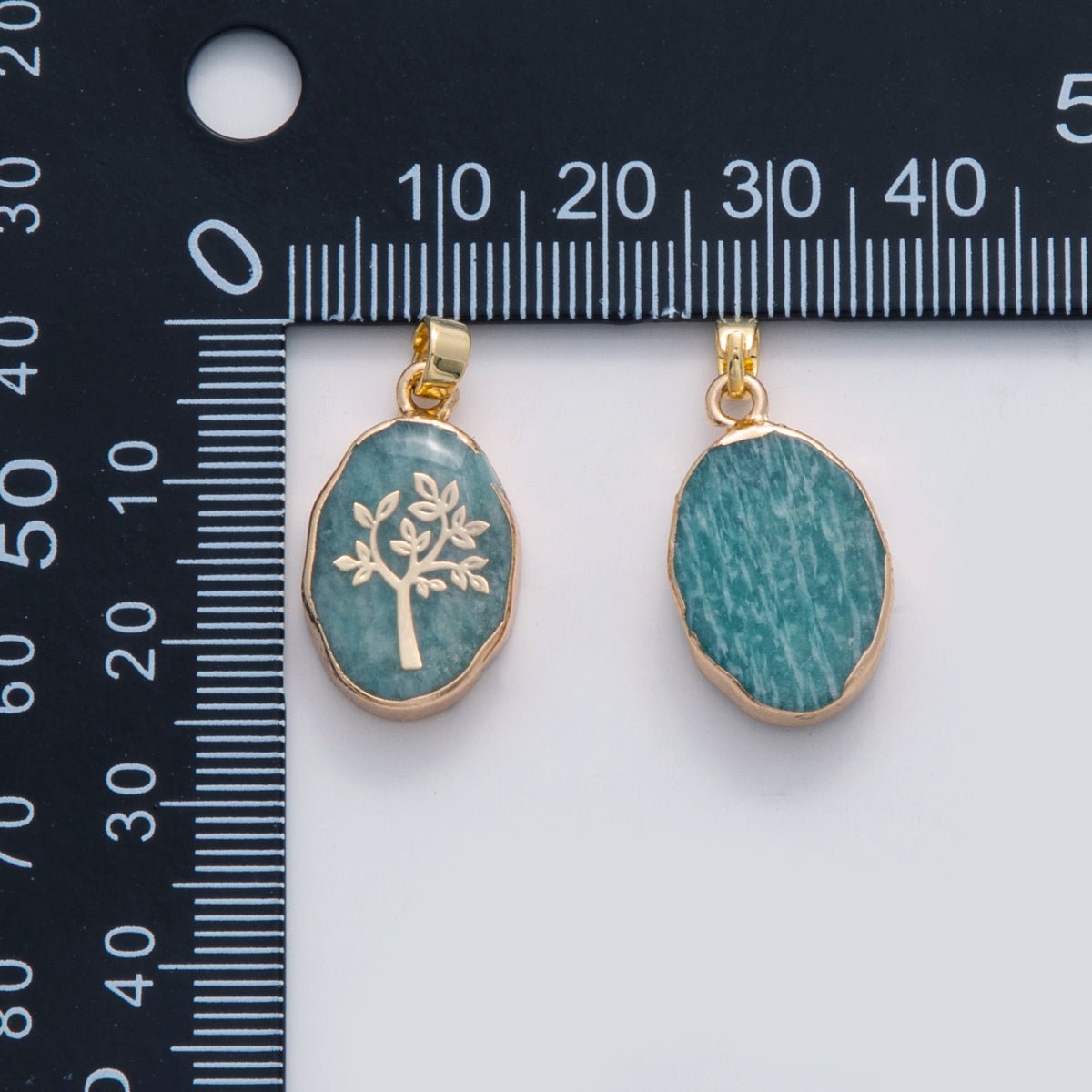 18K Gold Filled Tree Blue Amazonite Oblong Pendant | AH696 - DLUXCA