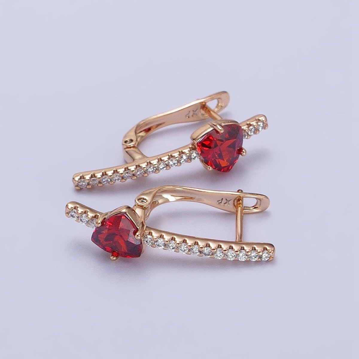 18K Gold Filled Triangle Iridescent AB, Purple, Blue, Red CZ Micro Paved Lined English Lock Earrings | AB236 AB27- AB249