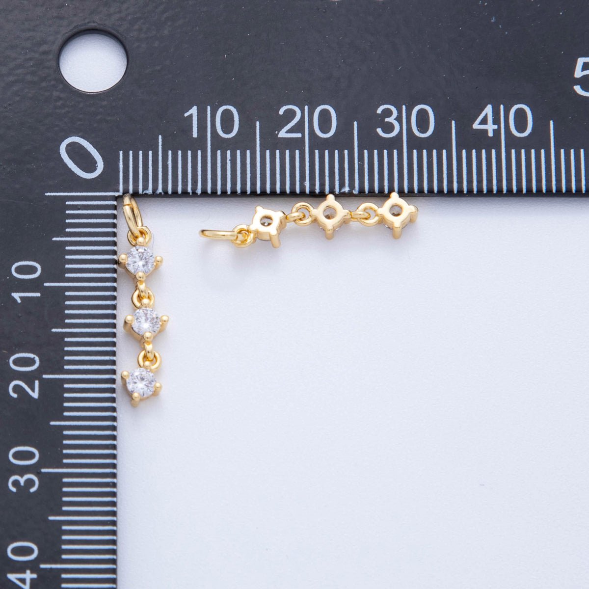 18K Gold Filled Triple Clear CZ Drop Mini Charm | X433 - DLUXCA