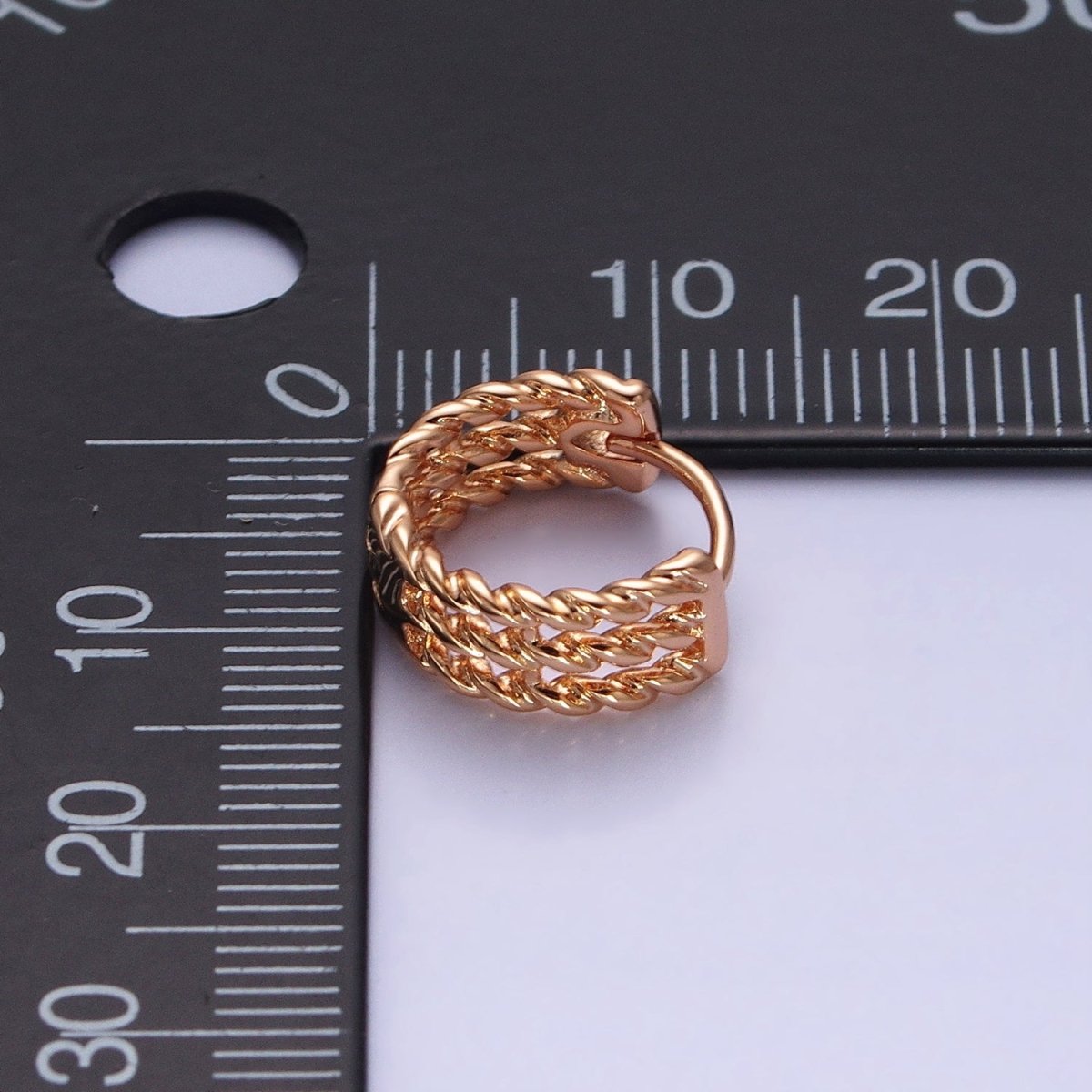 18K Gold Filled Triple Twist Croissant Band 13mm Huggie Hoop Earrings | AD1344 - DLUXCA