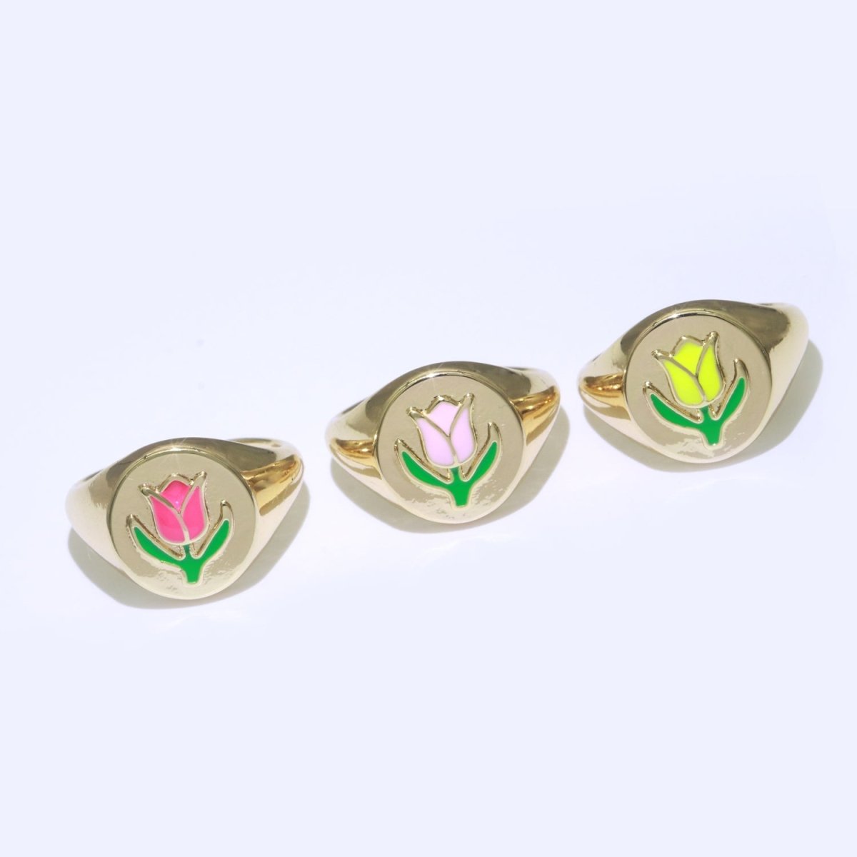 OS 18K Gold Filled Tulip Ring | July Birth Month Gold Ring| Gift For Her| Simple Gold Signet Ring Open Adjustable Signet Ring O-441 ~ O-443