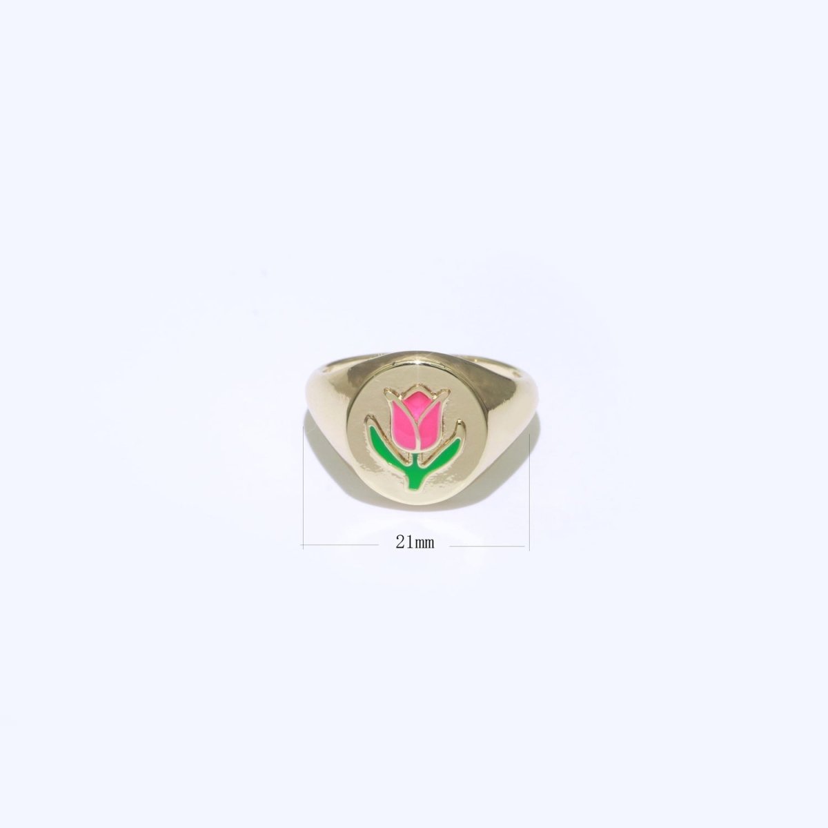 OS 18K Gold Filled Tulip Ring | July Birth Month Gold Ring| Gift For Her| Simple Gold Signet Ring Open Adjustable Signet Ring O-441 ~ O-443