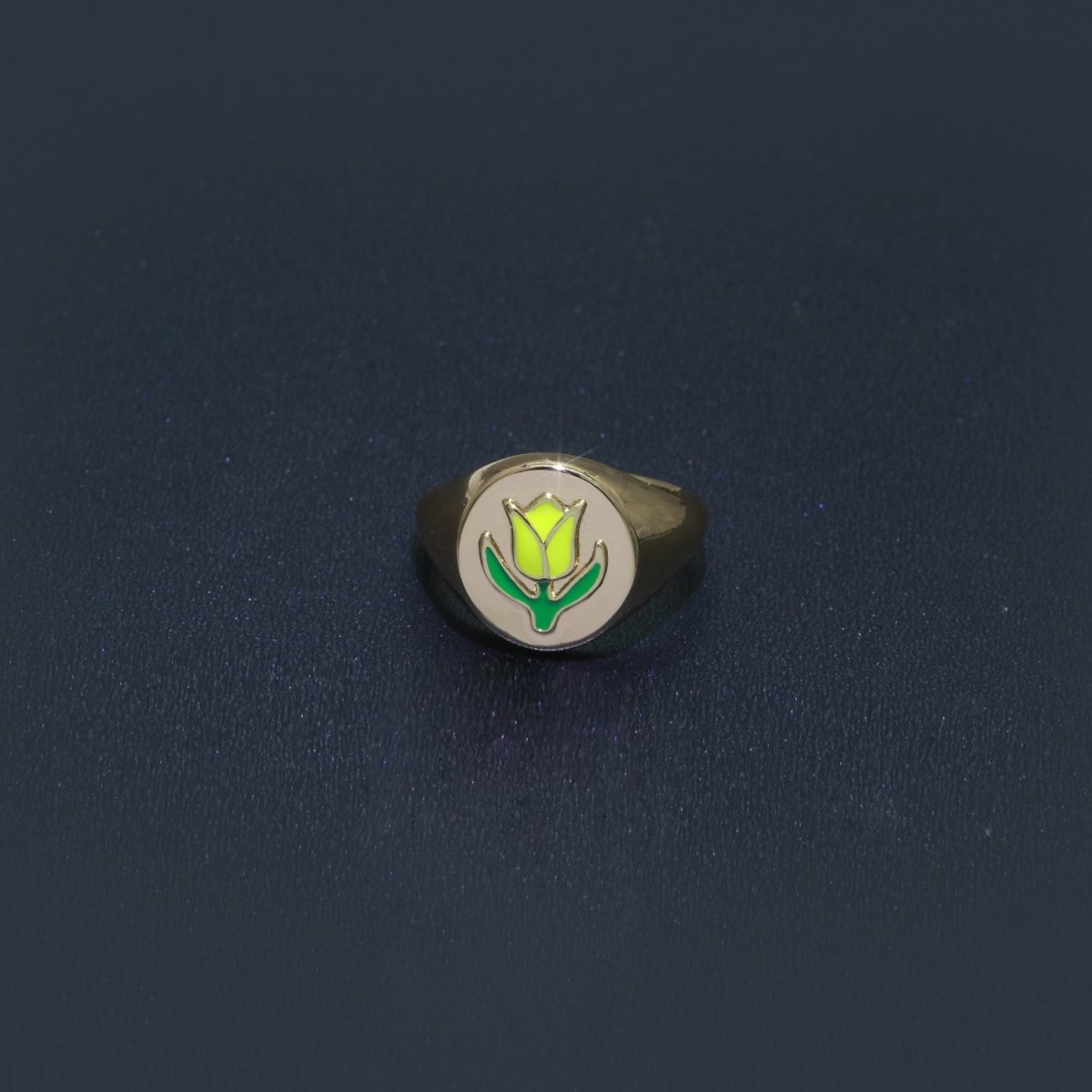 OS 18K Gold Filled Tulip Ring | July Birth Month Gold Ring| Gift For Her| Simple Gold Signet Ring Open Adjustable Signet Ring O-441 ~ O-443