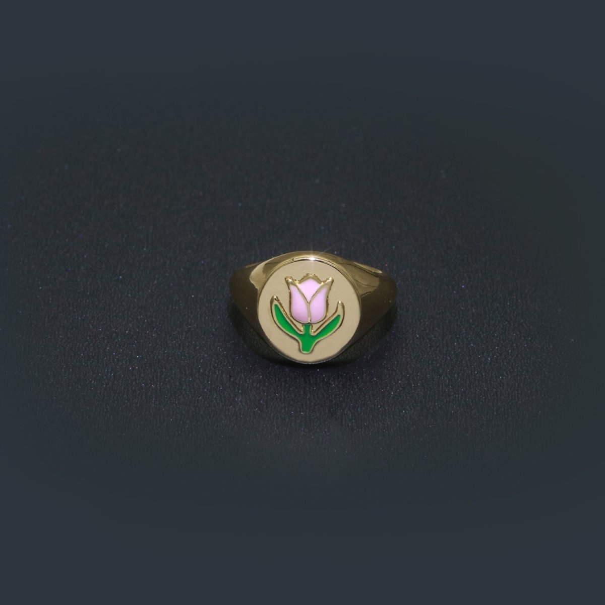 OS 18K Gold Filled Tulip Ring | July Birth Month Gold Ring| Gift For Her| Simple Gold Signet Ring Open Adjustable Signet Ring O-441 ~ O-443