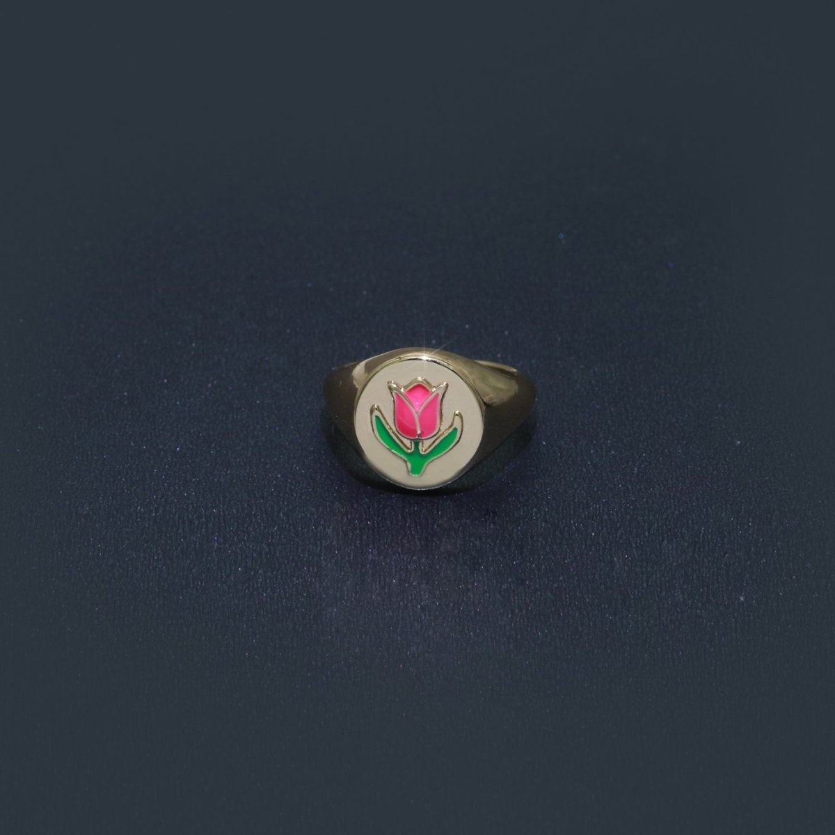 OS 18K Gold Filled Tulip Ring | July Birth Month Gold Ring| Gift For Her| Simple Gold Signet Ring Open Adjustable Signet Ring O-441 ~ O-443