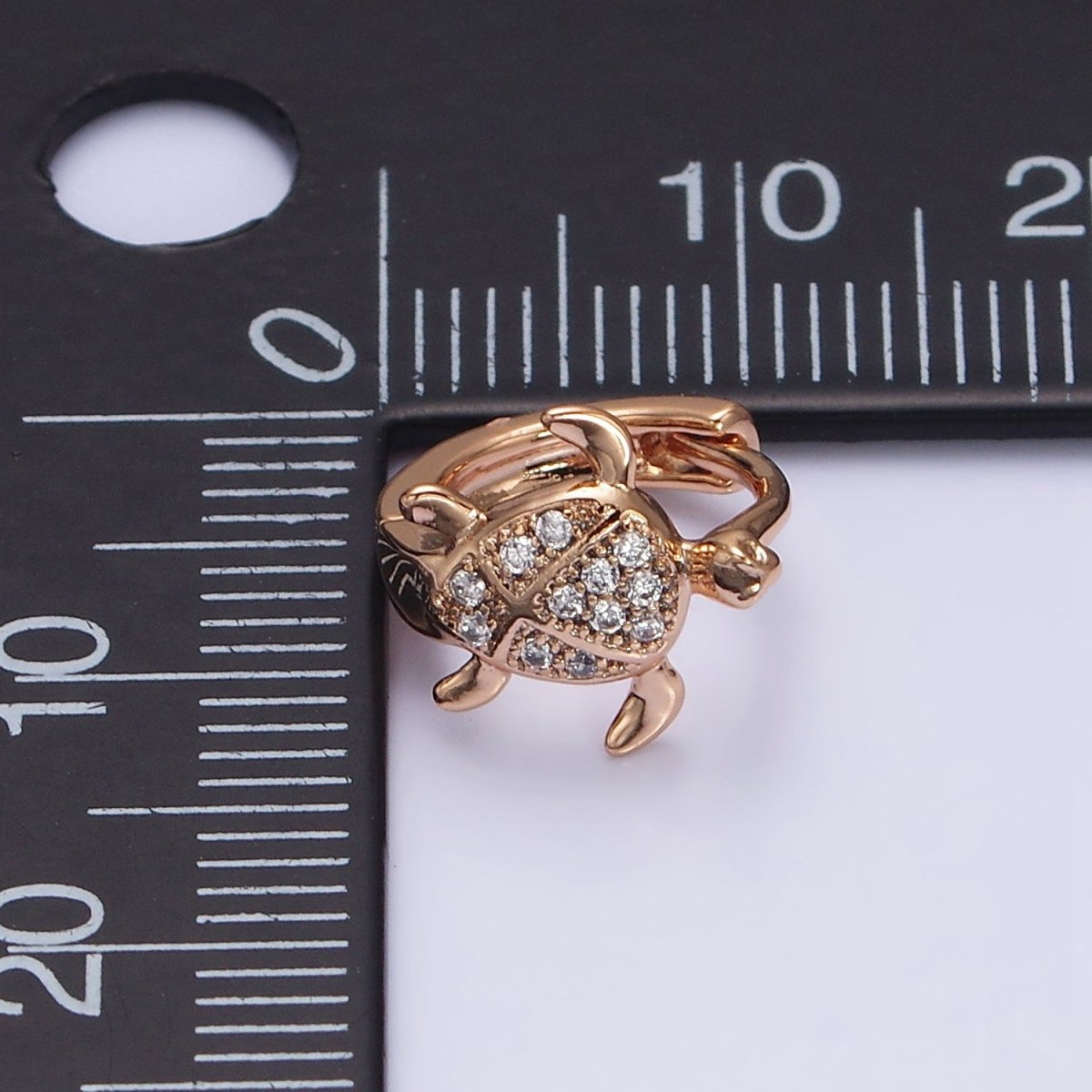 18K Gold Filled Turtle Tortoise Micro Paved CZ Animal Huggie Earrings | AD1364 - DLUXCA