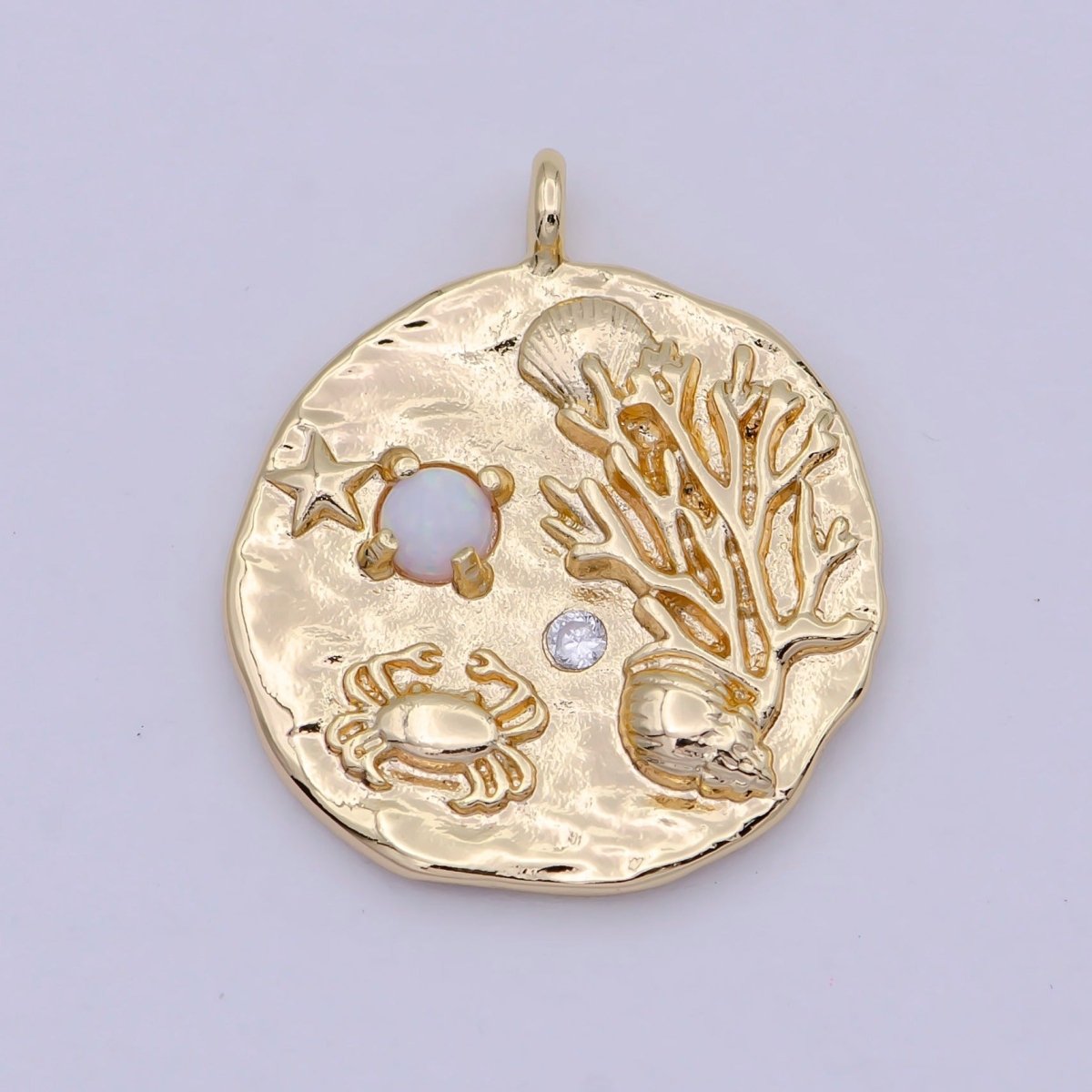 18K Gold Filled Under The Sea Charm with Opal Coral Crab Star Fish Beach Charm, Nautical Jewelry, Ocean N-911 - DLUXCA