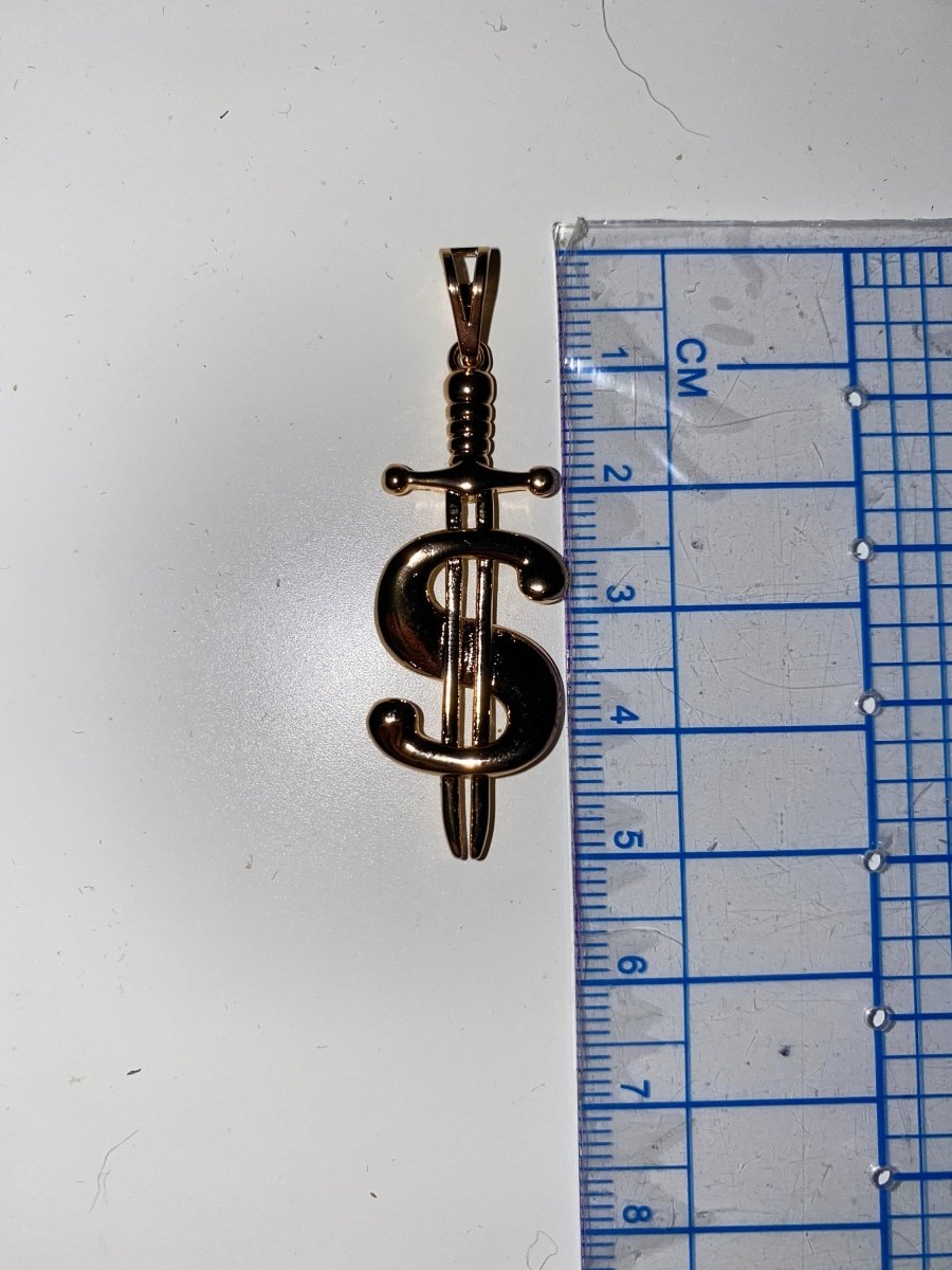 18k Gold Filled Unique Money Dollar Sign, Mighty Sword Weapon, Necklace Pendant Bead Bails Findings for Jewelry Making H-594