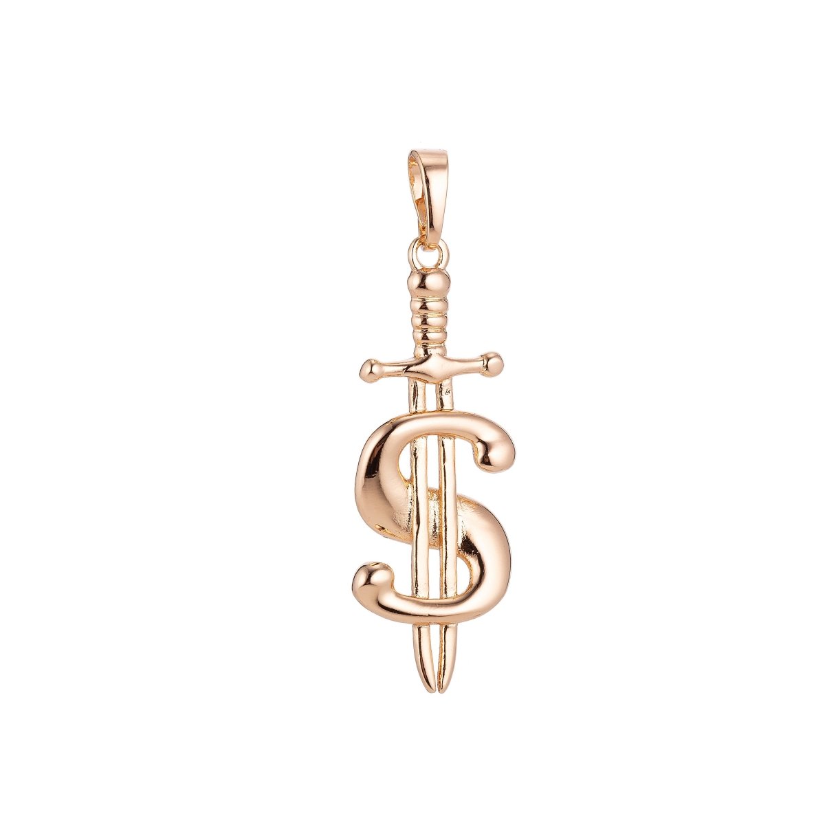 18k Gold Filled Unique Money Dollar Sign, Mighty Sword Weapon, Necklace Pendant Bead Bails Findings for Jewelry Making H-594