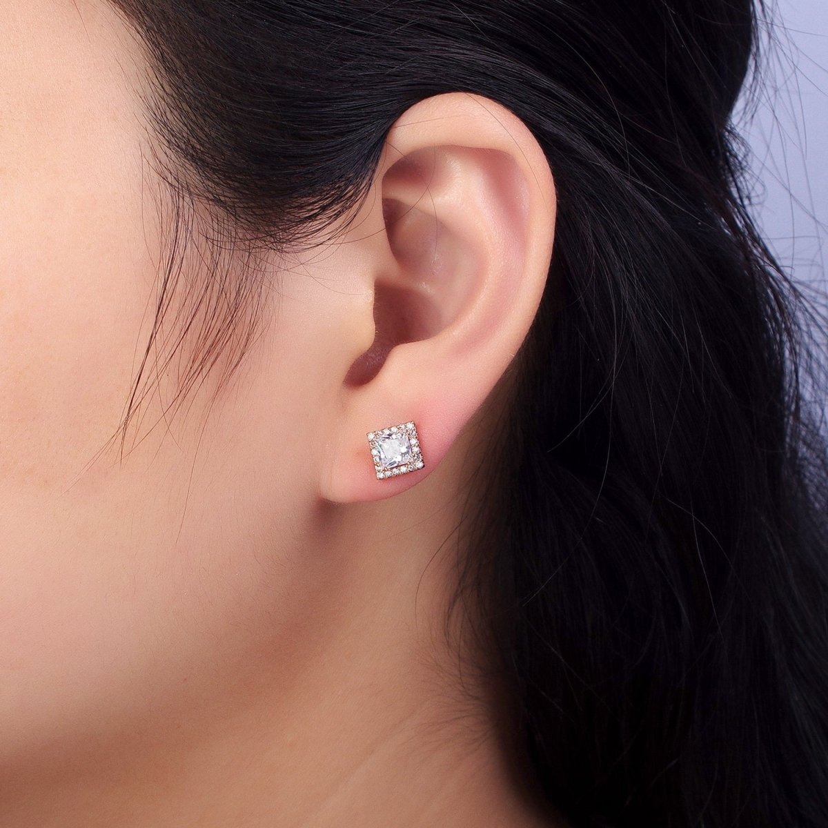 18K Gold Filled Wedding Earrings Rhombus Micro Pave Clear Pink cubic zirconia Studs Earrings AB1067 AB1068