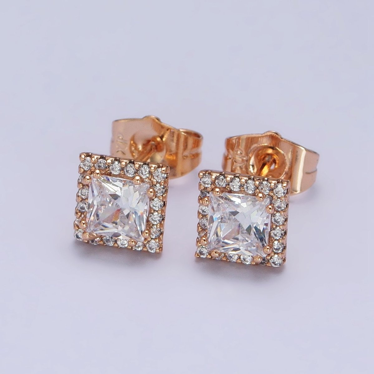 18K Gold Filled Wedding Earrings Rhombus Micro Pave Clear Pink cubic zirconia Studs Earrings AB1067 AB1068