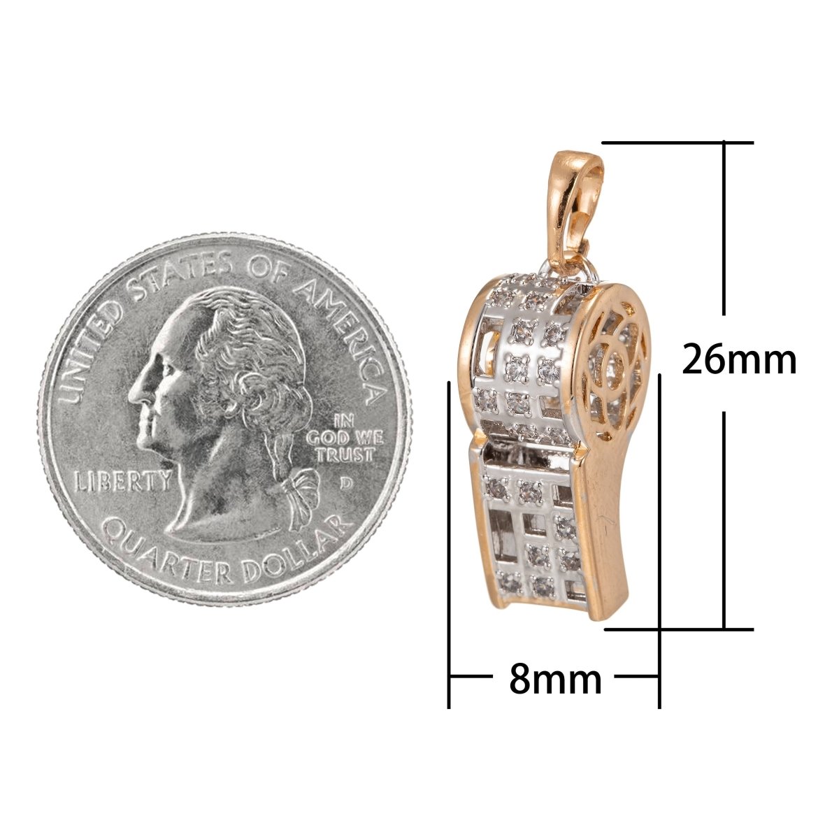18K Gold Filled Whistle Charm Micro Pave Pendant Findings for Necklace Component Jewelry Making Supplies I-213 - DLUXCA