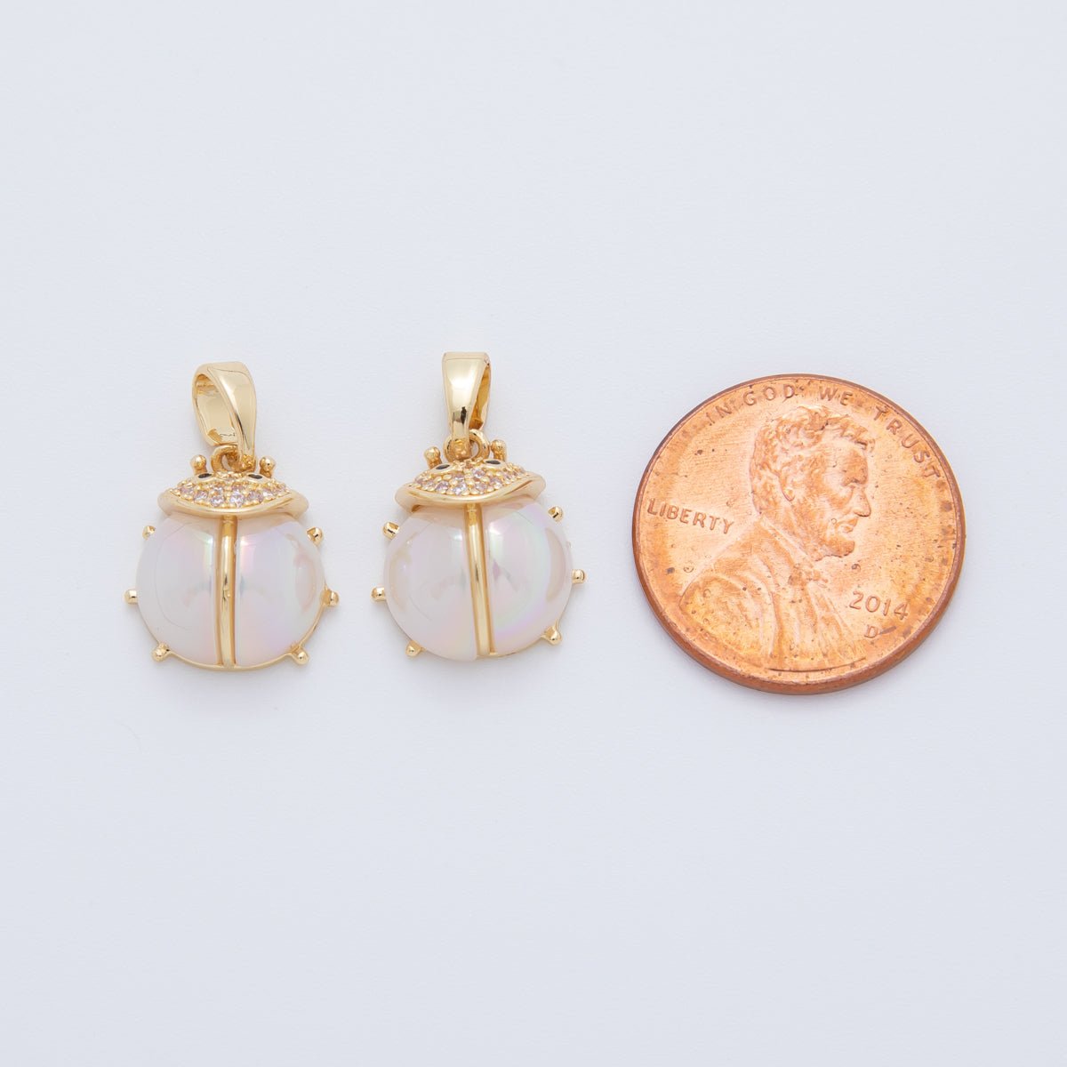 18K Gold Filled White Acrylic Micro Paved CZ Ladybug Insect Pendant | AH771 - DLUXCA