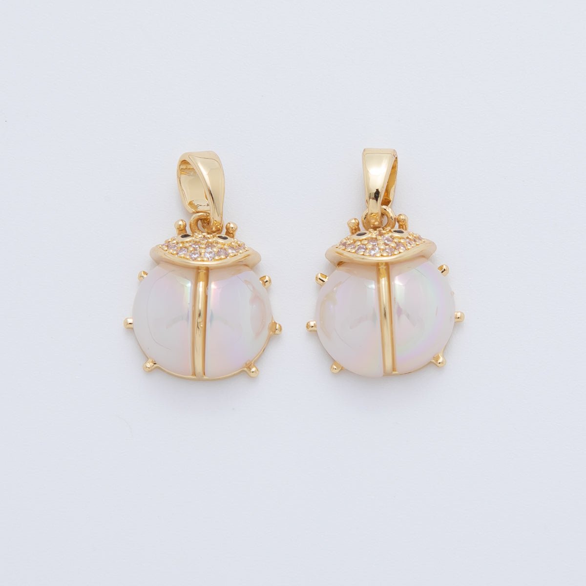 18K Gold Filled White Acrylic Micro Paved CZ Ladybug Insect Pendant | AH771 - DLUXCA