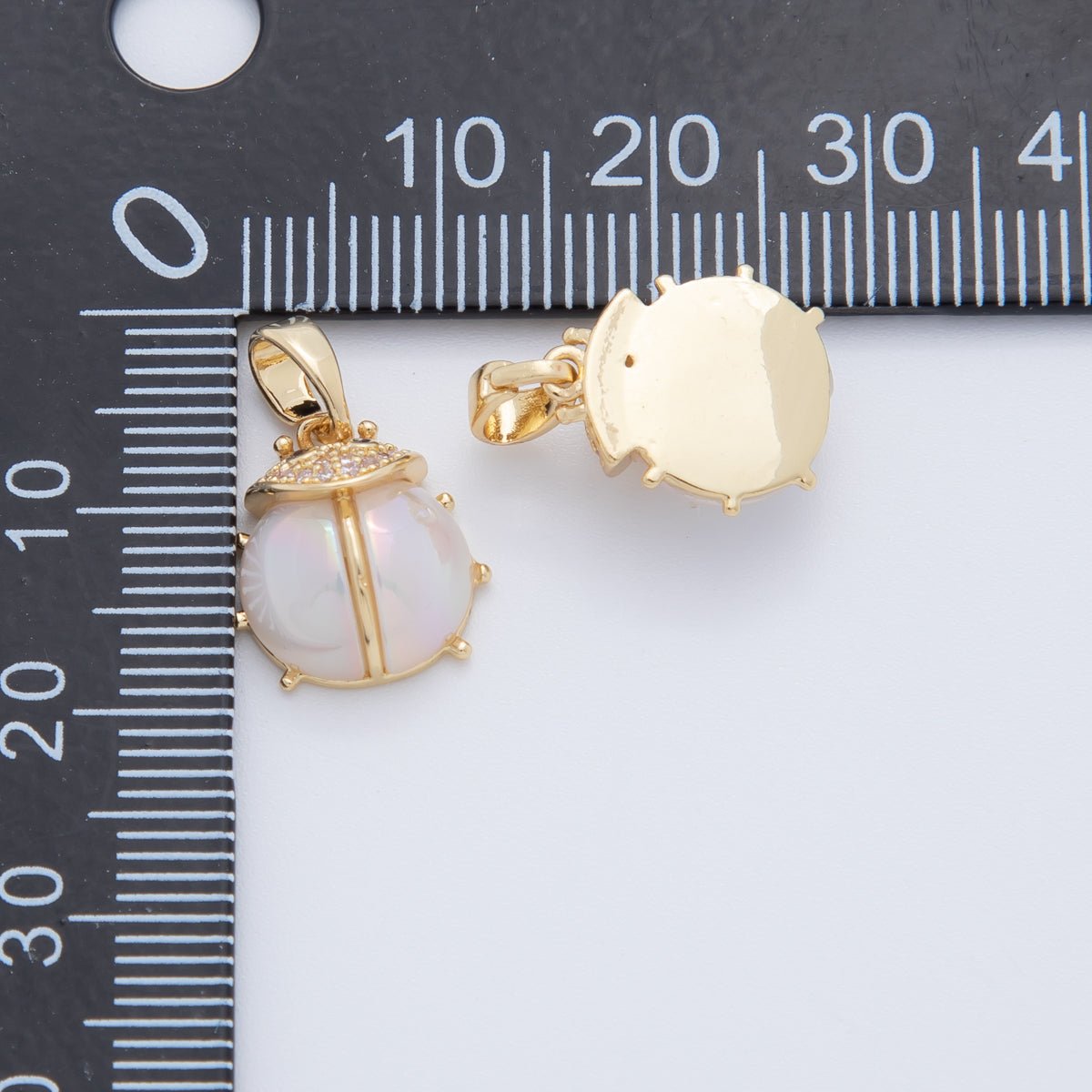 18K Gold Filled White Acrylic Micro Paved CZ Ladybug Insect Pendant | AH771 - DLUXCA